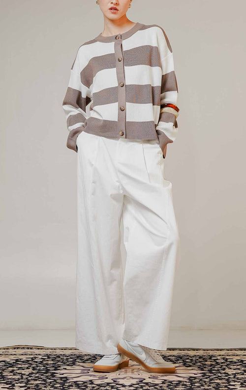 Theony Knit Cardigan Taupe Striped