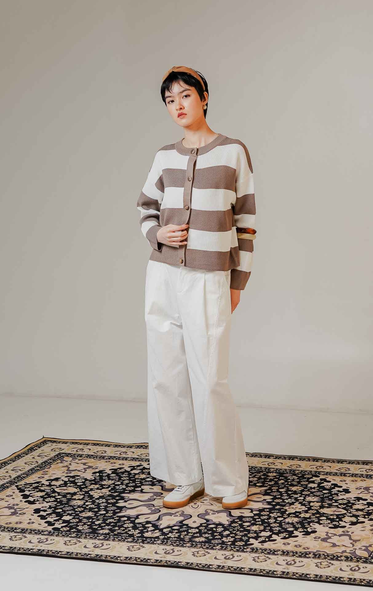 Theony Knit Cardigan Taupe Striped