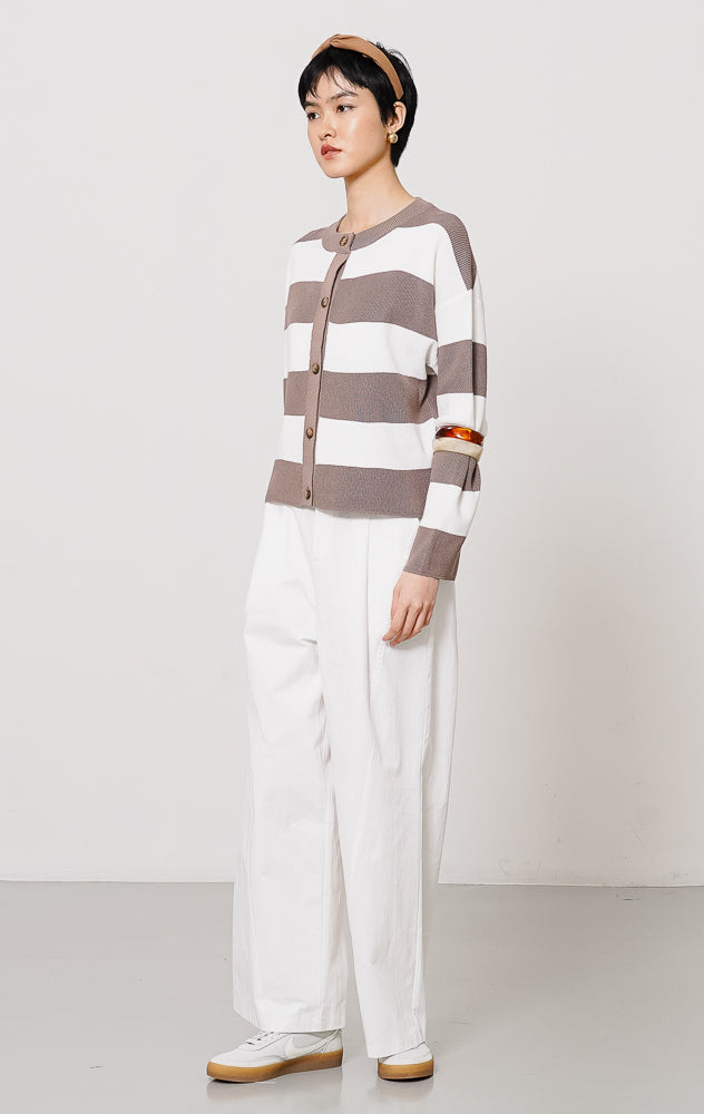 Theony Knit Cardigan Taupe Striped