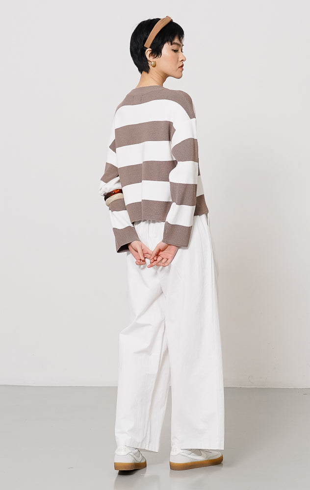 Theony Knit Cardigan Taupe Striped