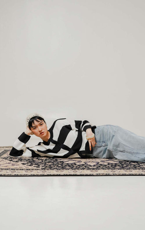 Theony Knit Cardigan Black Striped