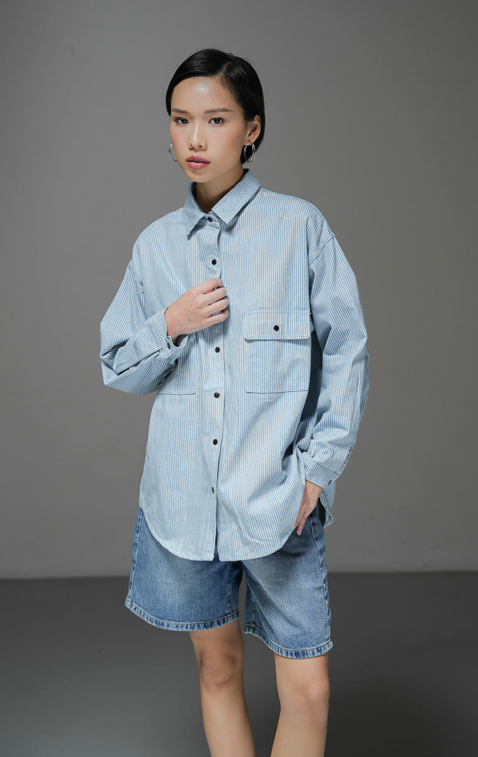 Adriana Top Light Denim Stripe