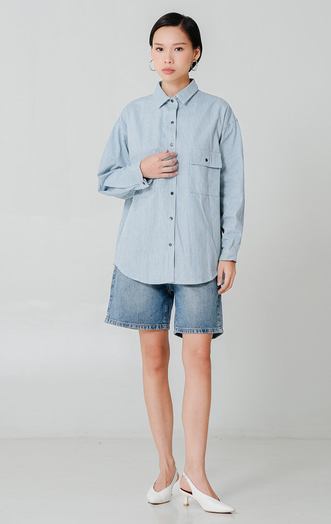 Adriana Top Light Denim Stripe