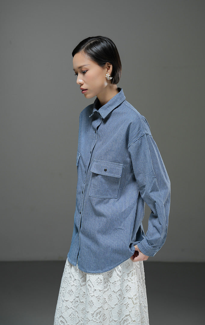 Adriana Top Dark Denim Stripe