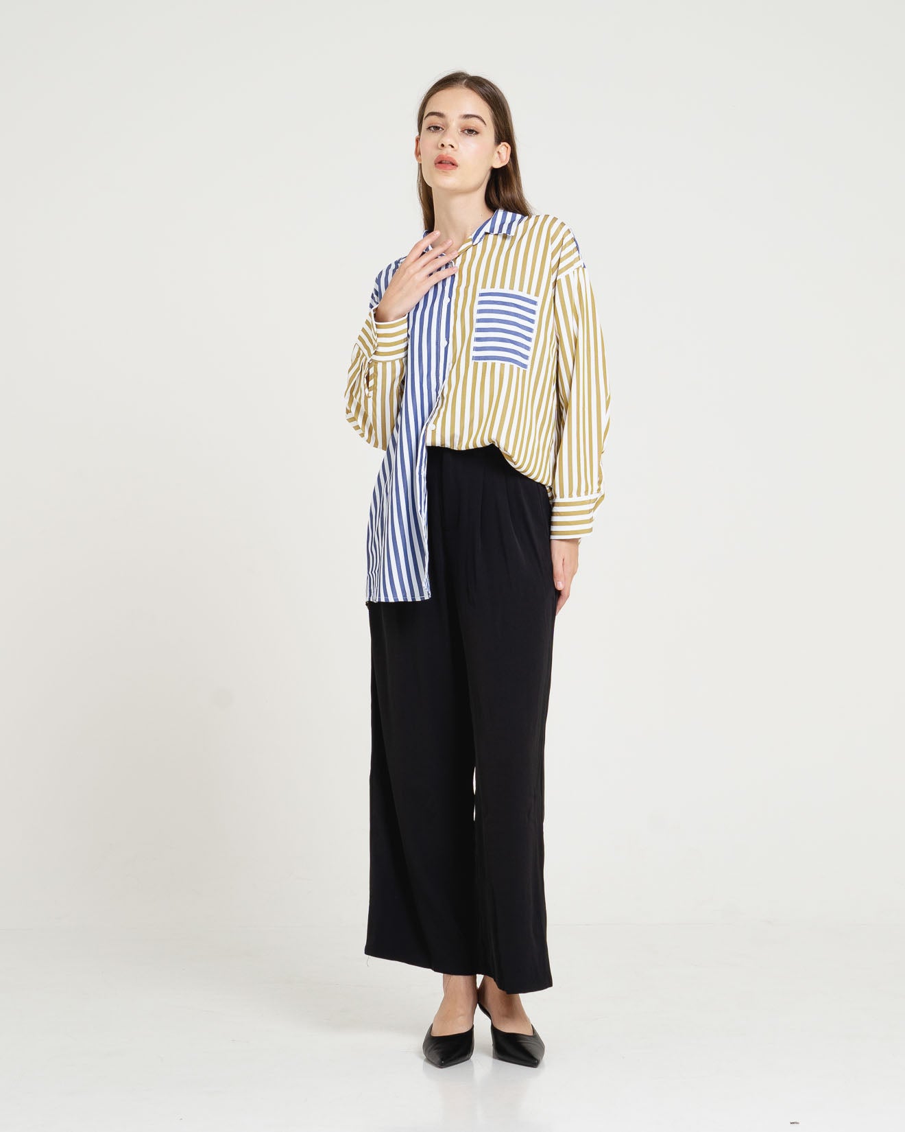 Yumi Mix Stripe Brown Blue Shirt – 186393
