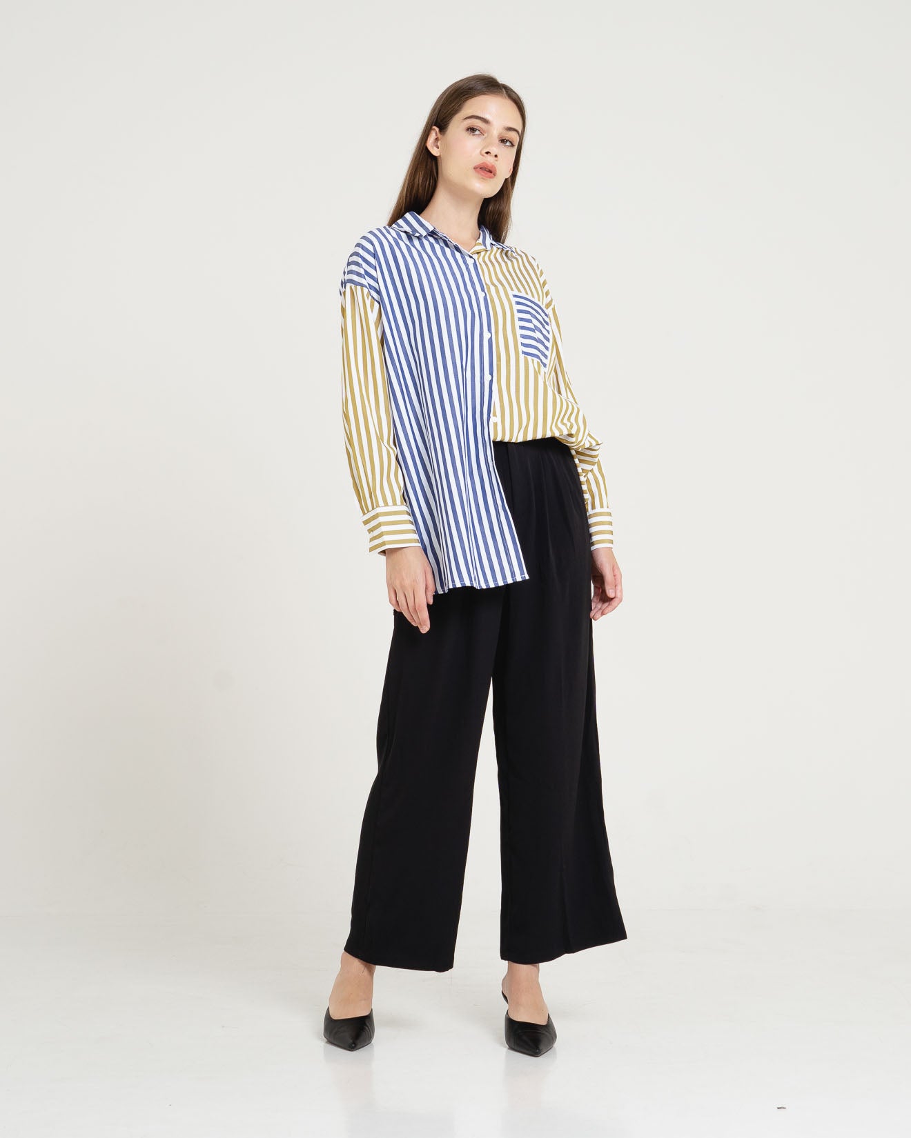 Yumi Mix Stripe Brown Blue Shirt – 186393