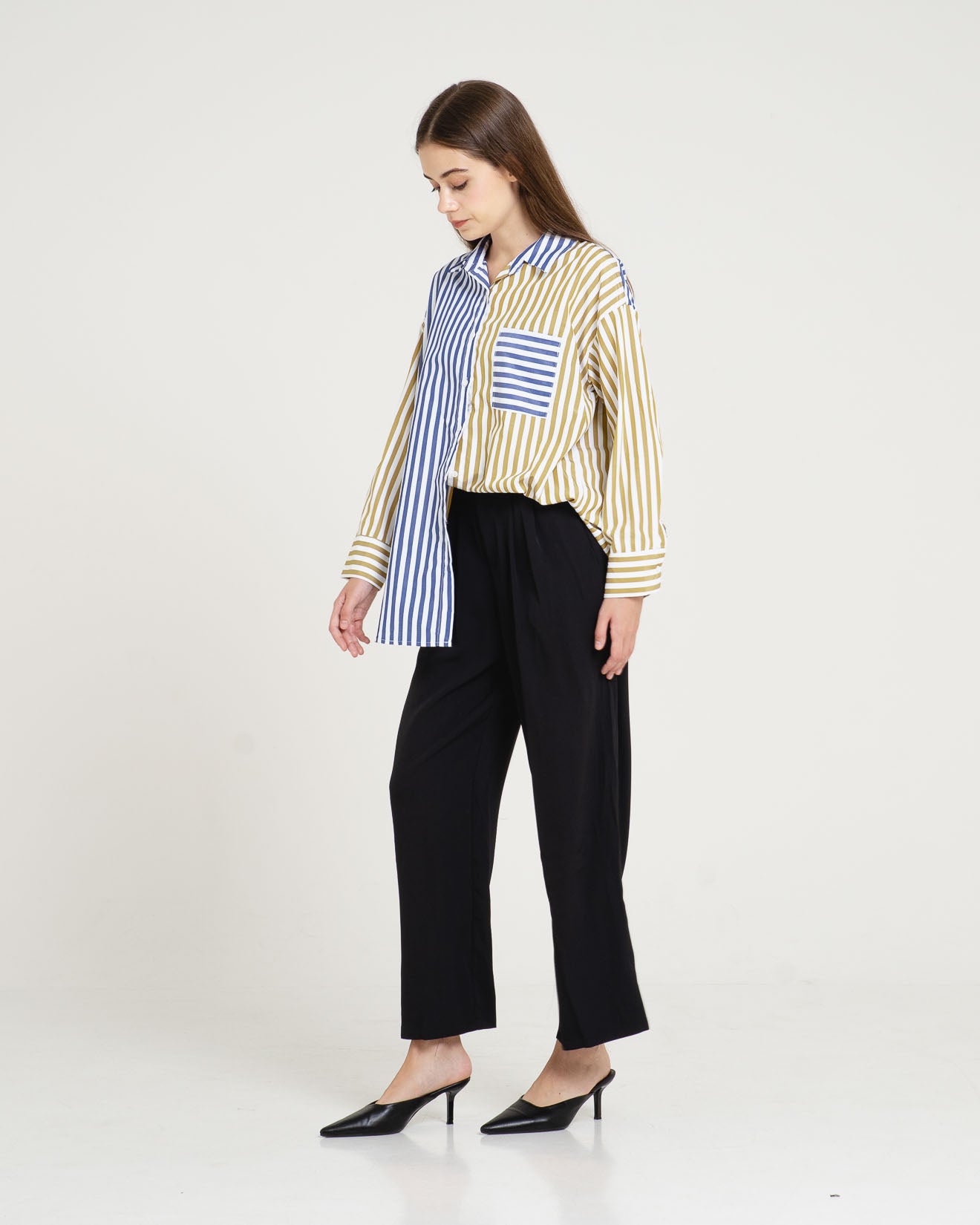Yumi Mix Stripe Brown Blue Shirt – 186393