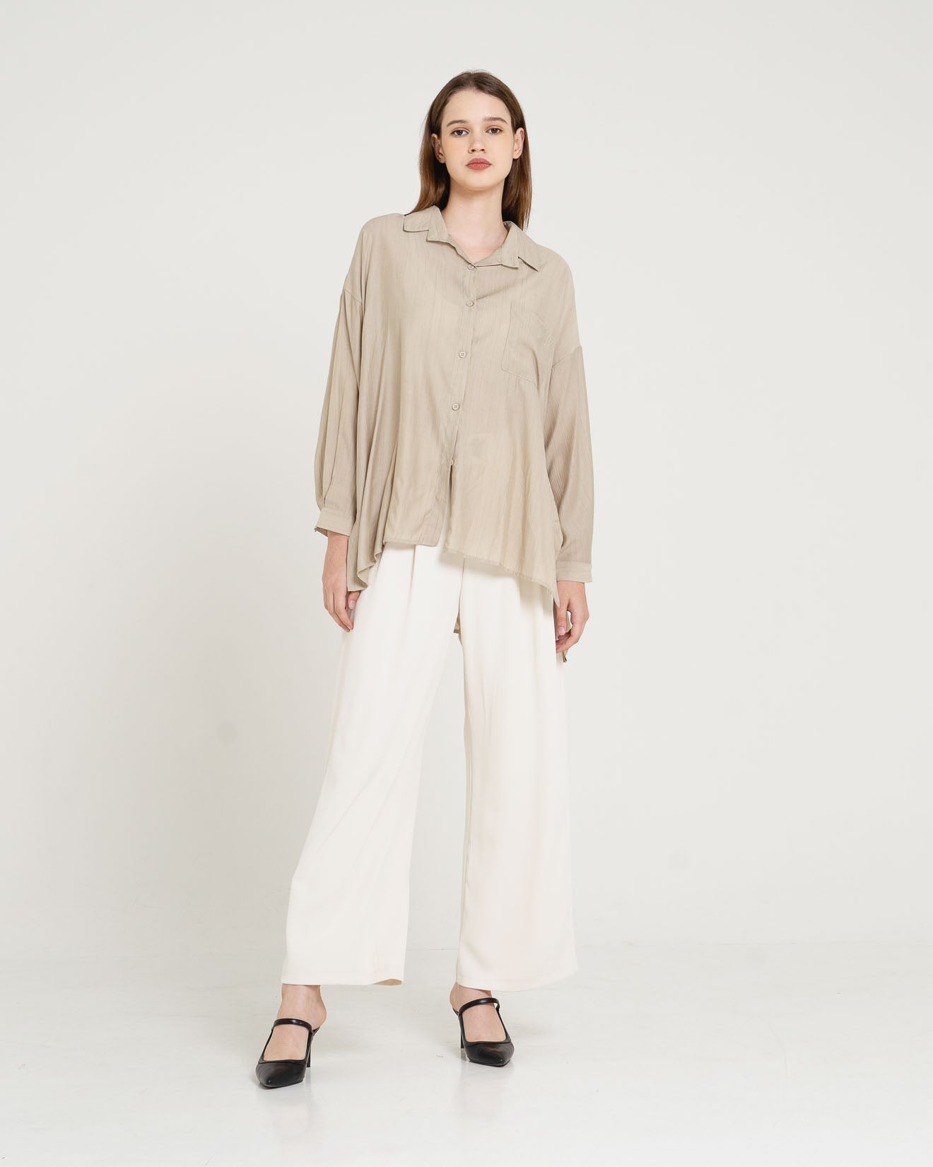 Alvan Side Button Sheer Taupe Shirt – 186907