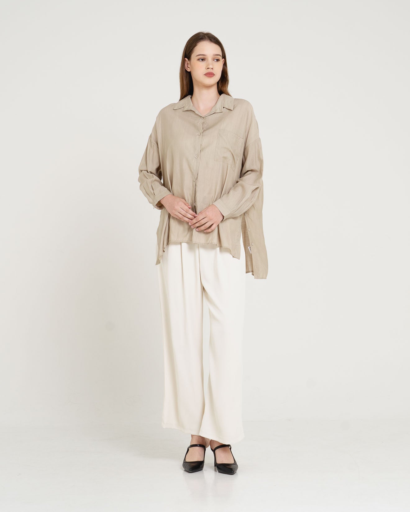 Alvan Side Button Sheer Taupe Shirt – 186907