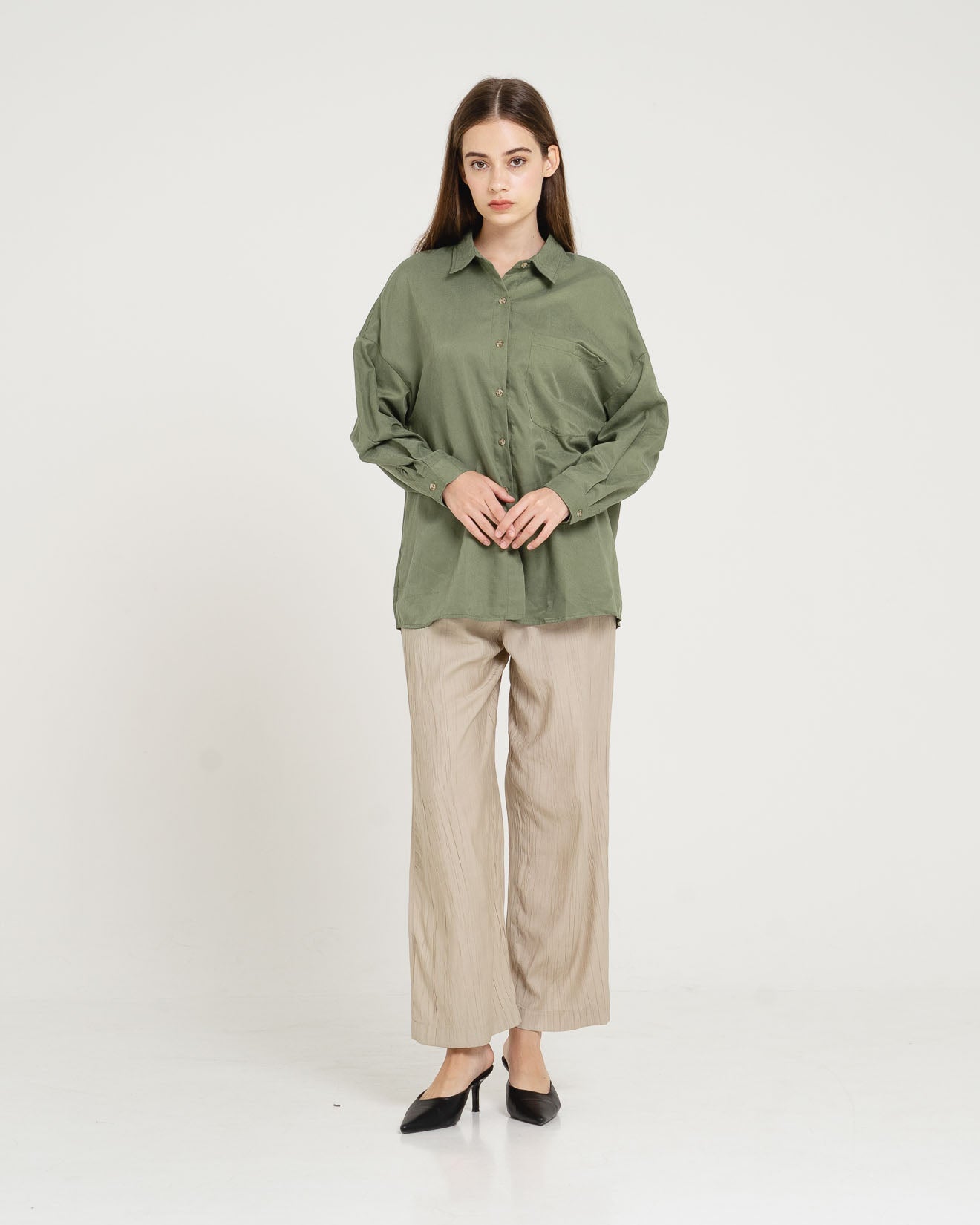 Alden Cotton Suede Long Green Shirt – 187229
