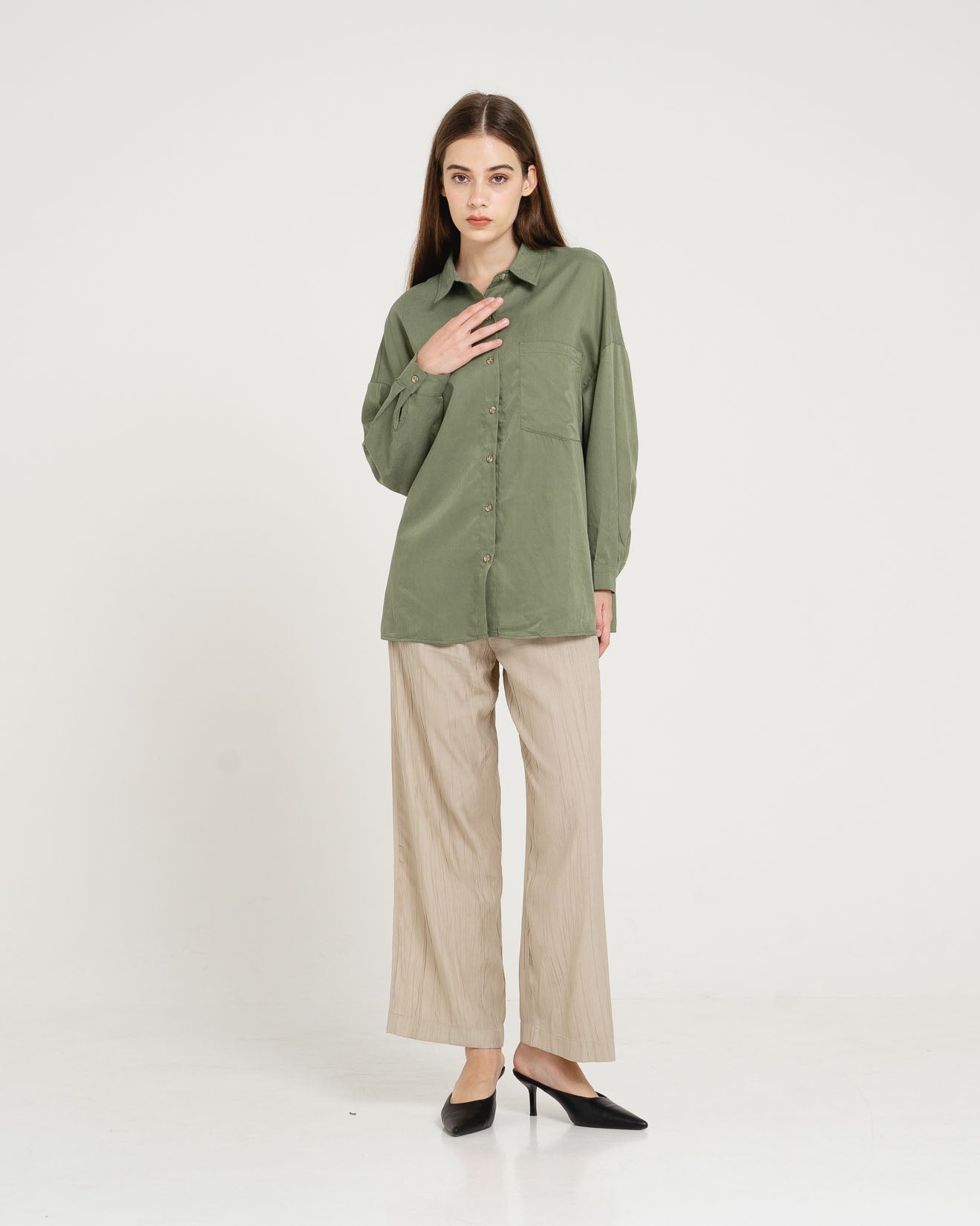 Alden Cotton Suede Long Green Shirt – 187229