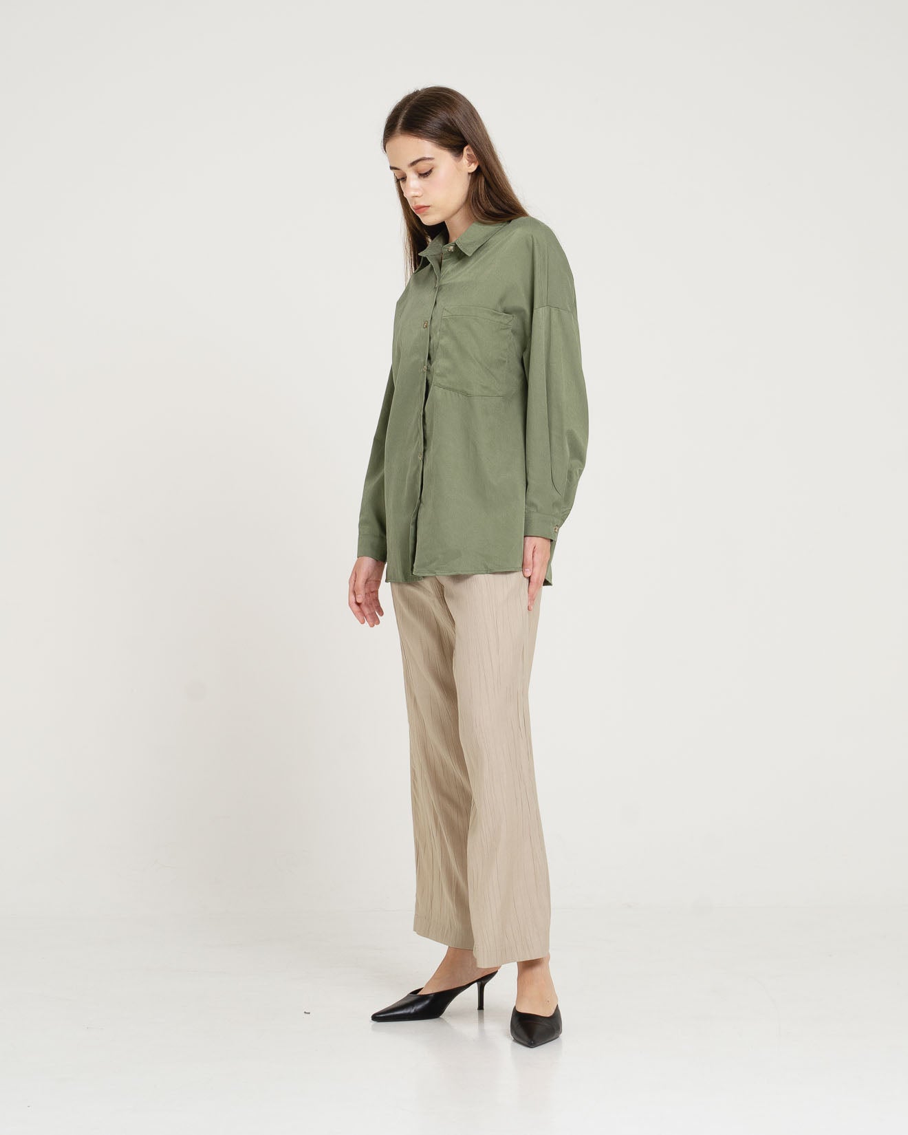 Alden Cotton Suede Long Green Shirt – 187229