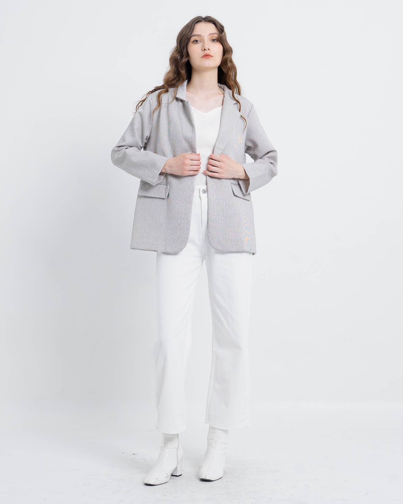 Emily Oversized Tweed White Blazer – Outer Formal - 188613