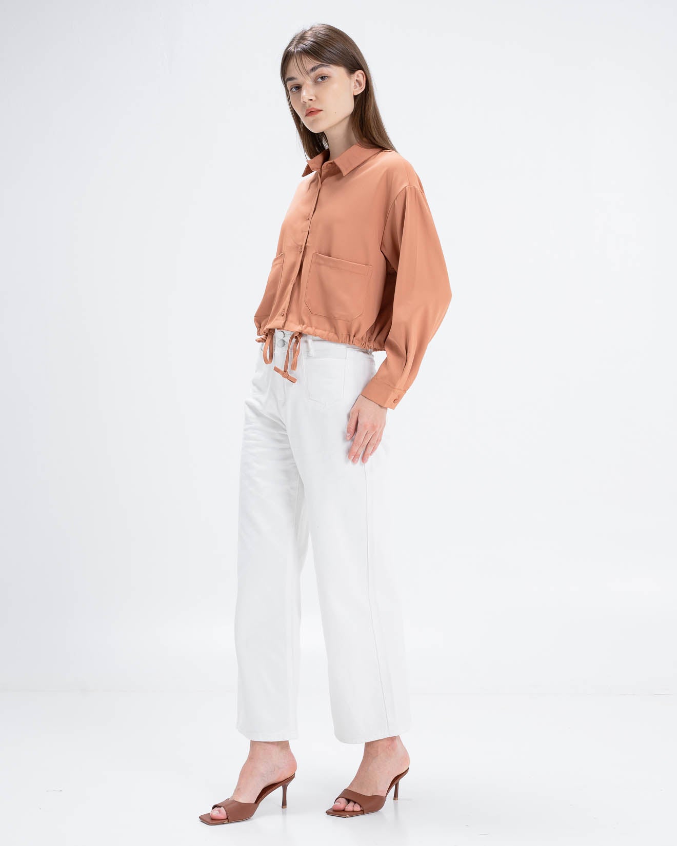 Charlie Cropped Dusty Rose Shirt – Atasan Wanita Lengan Panjang -189236