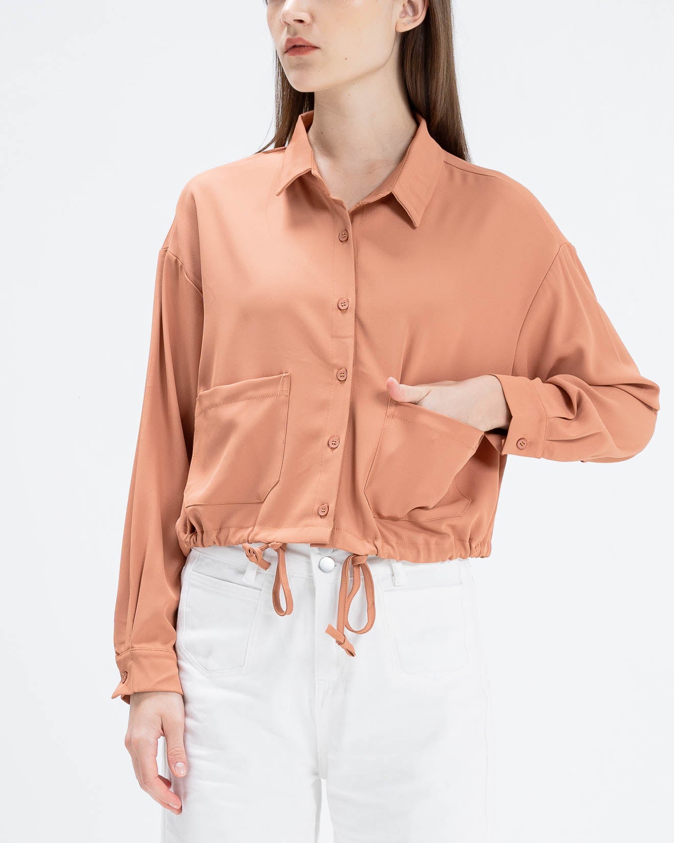 Charlie Cropped Dusty Rose Shirt – Atasan Wanita Lengan Panjang -189236