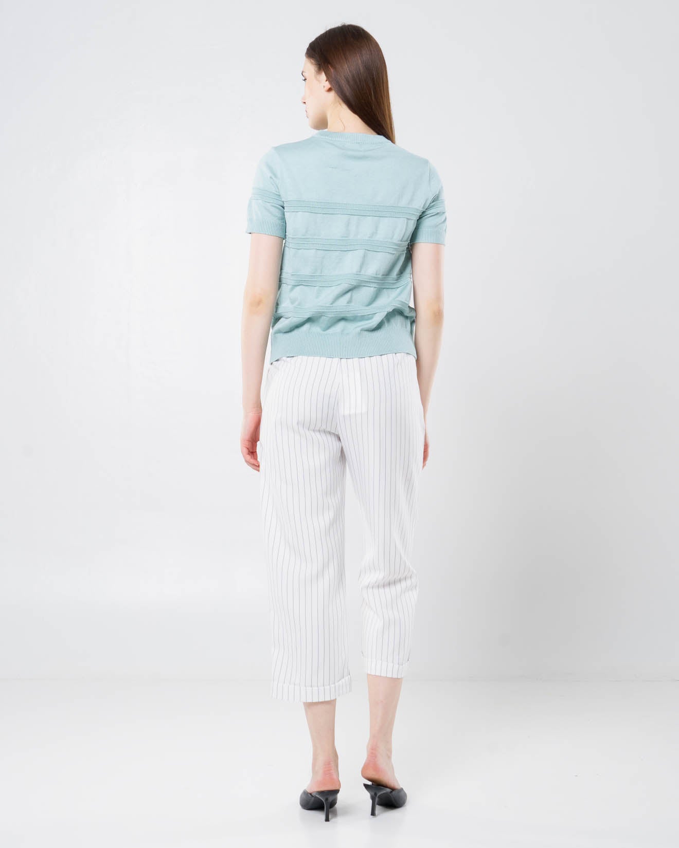 Naomi Knit Textured Blue Top – Atasan Wanita Lengan Pendek -189366