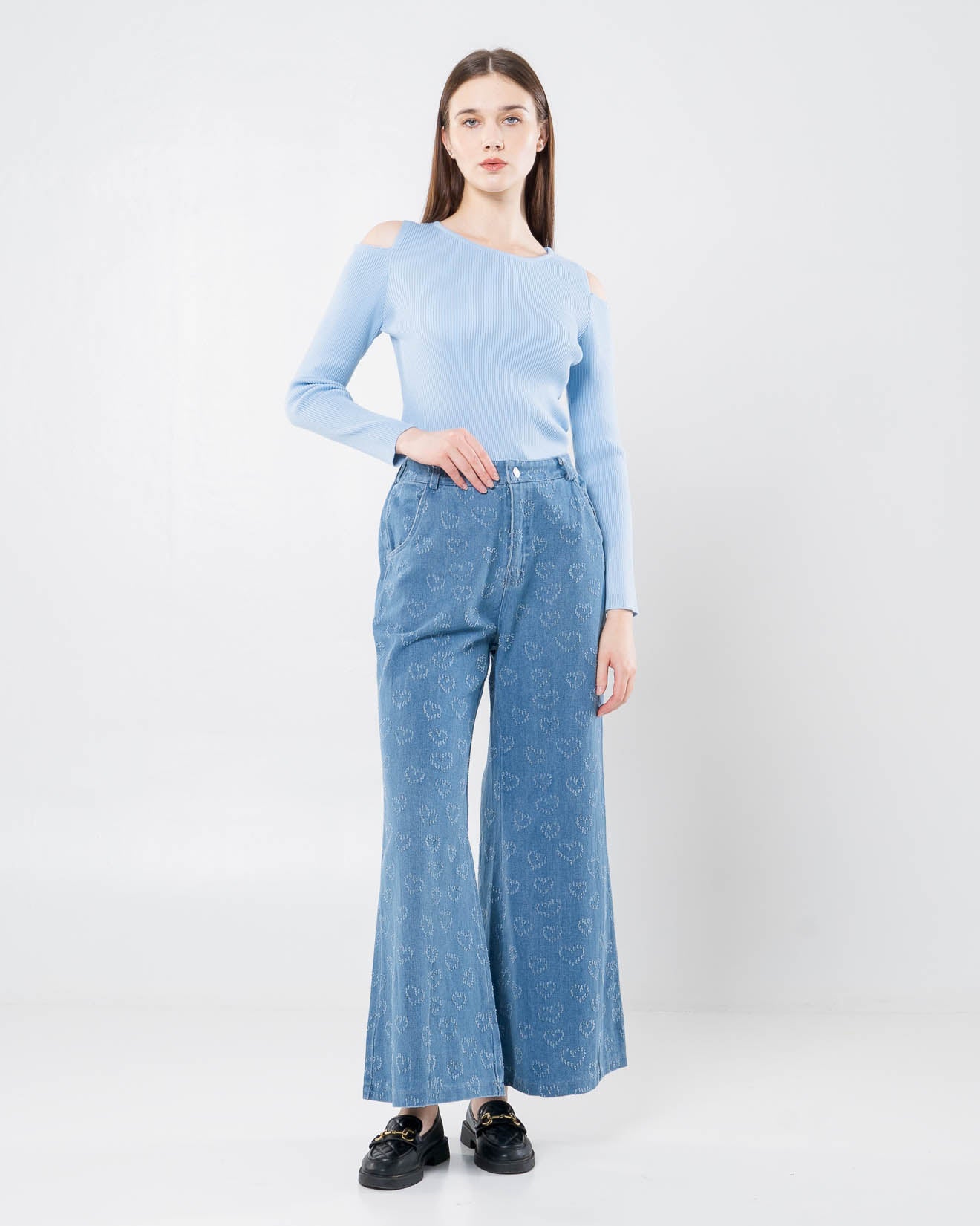 Aeros Cut-Out Knit Blue Top- Atasan Wanita Rajut Lengan Panjang - 189431
