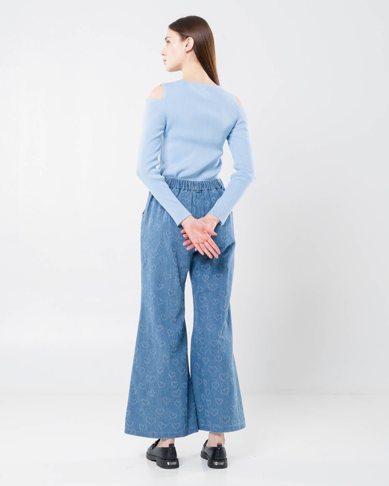 Aeros Cut-Out Knit Blue Top- Atasan Wanita Rajut Lengan Panjang - 189431
