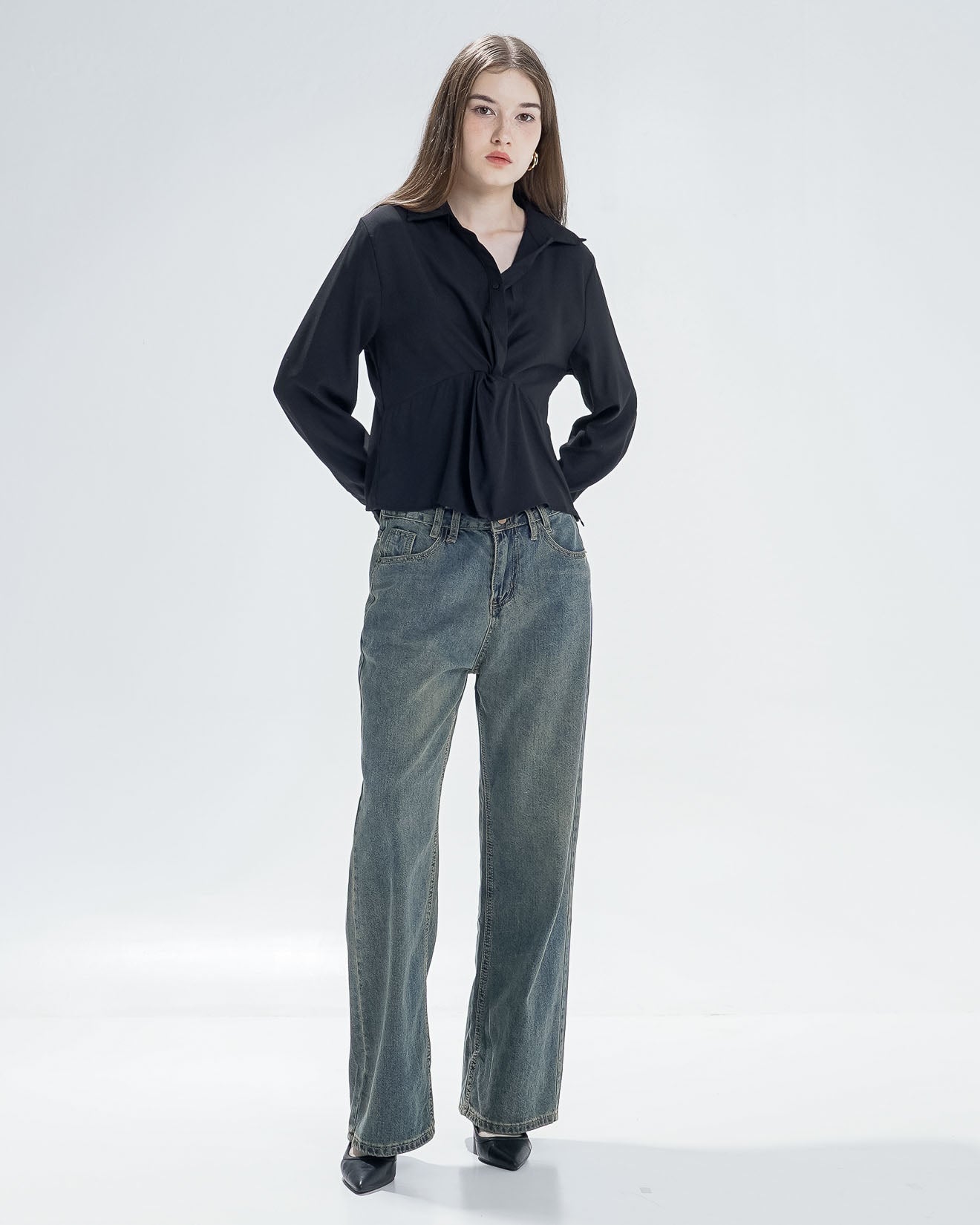 Mimosa Fitted Black Blouse - Atasan Wanita Kekinian Lengan Panjang - 189435