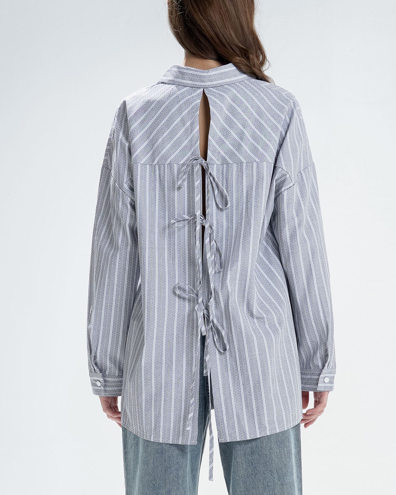 Alvina Back Tie Gey Shirt - Kemeja Wanita Kekinian Lengan Panjang - 189973