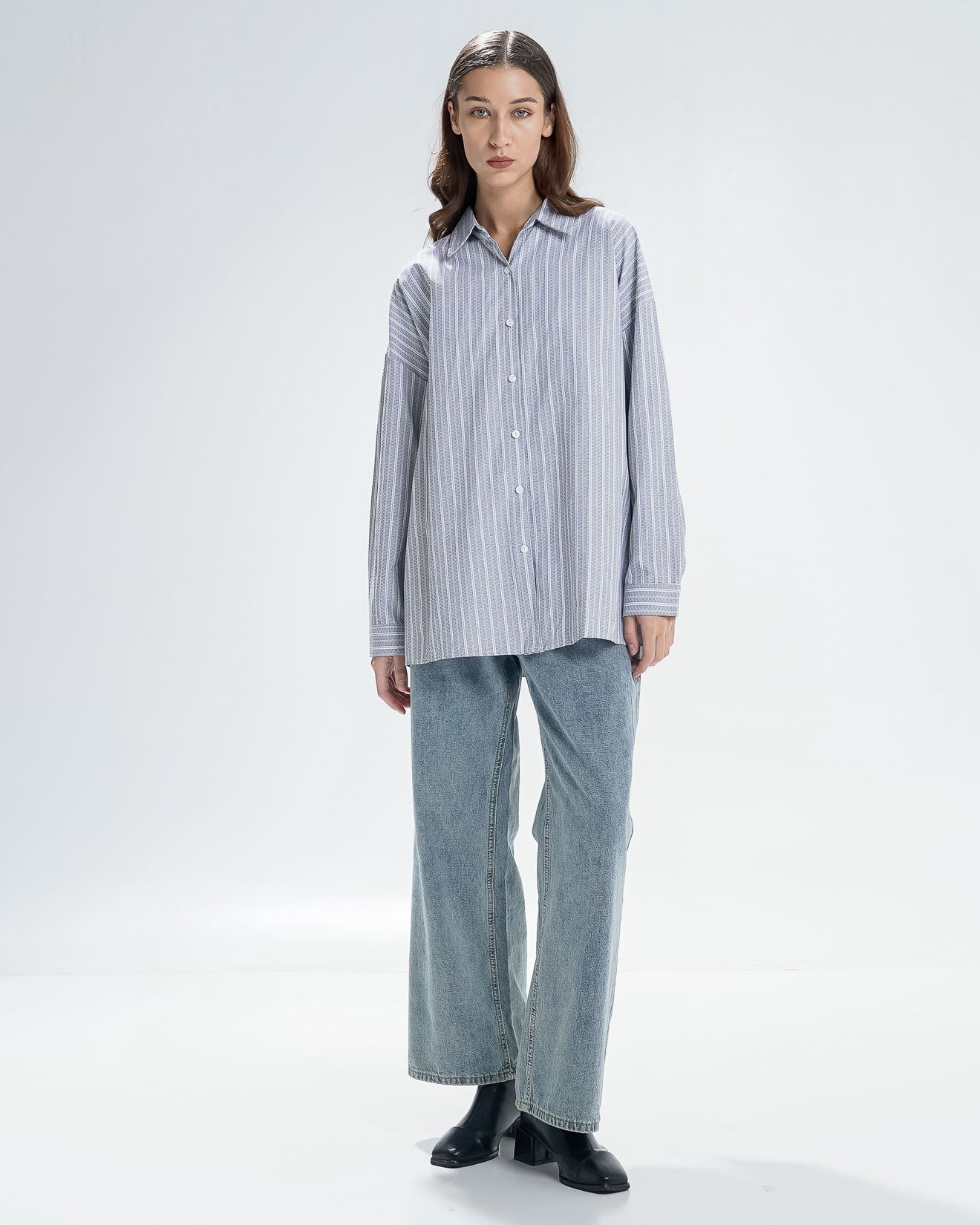 Alvina Back Tie Gey Shirt - Kemeja Wanita Kekinian Lengan Panjang - 189973