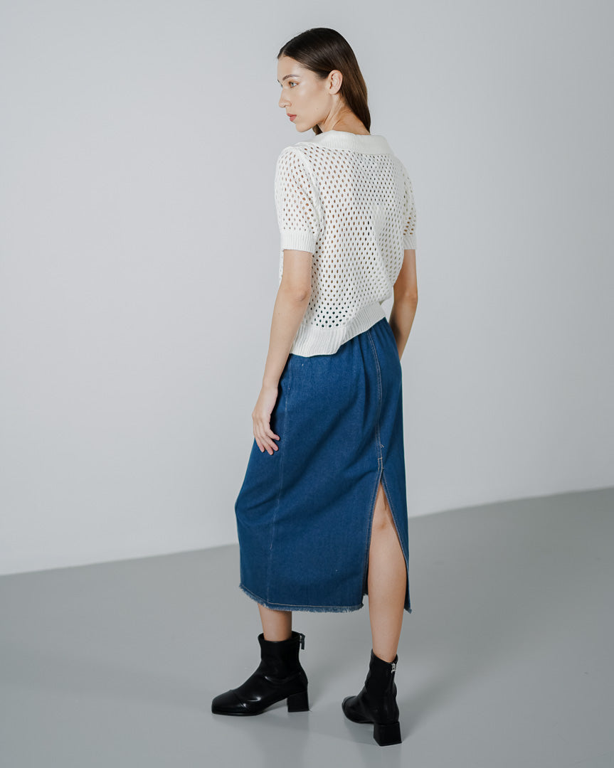 Reiko Fishnet White Top – Atasan Wanita Lengan Pendek - 190801