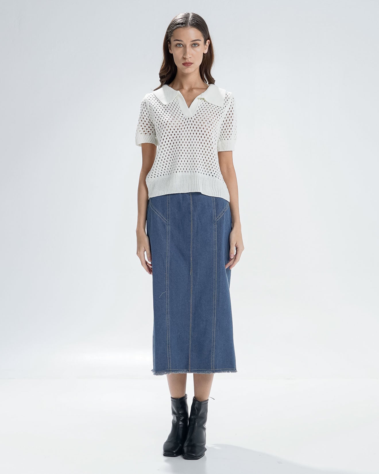 Reiko Fishnet White Top – Atasan Wanita Lengan Pendek - 190801