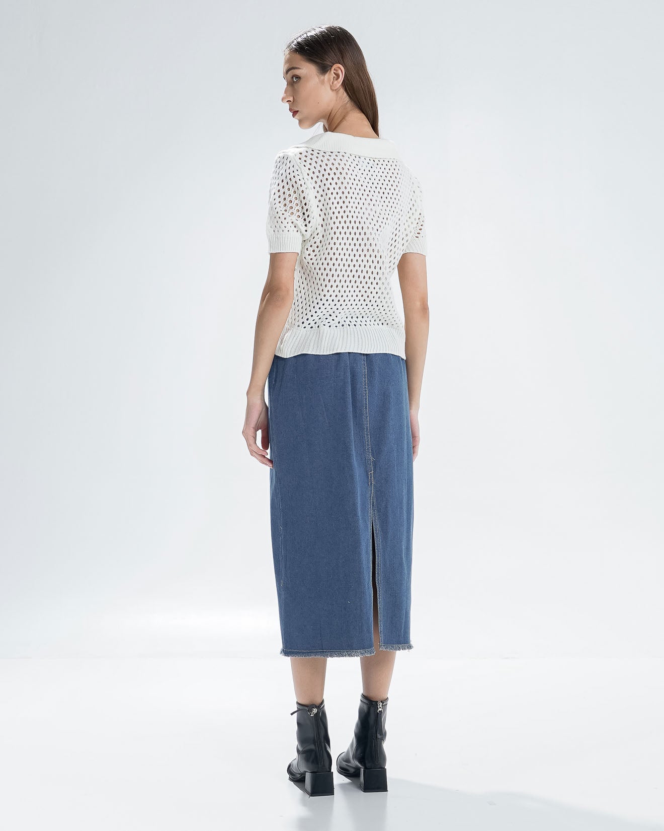 Reiko Fishnet White Top – Atasan Wanita Lengan Pendek - 190801