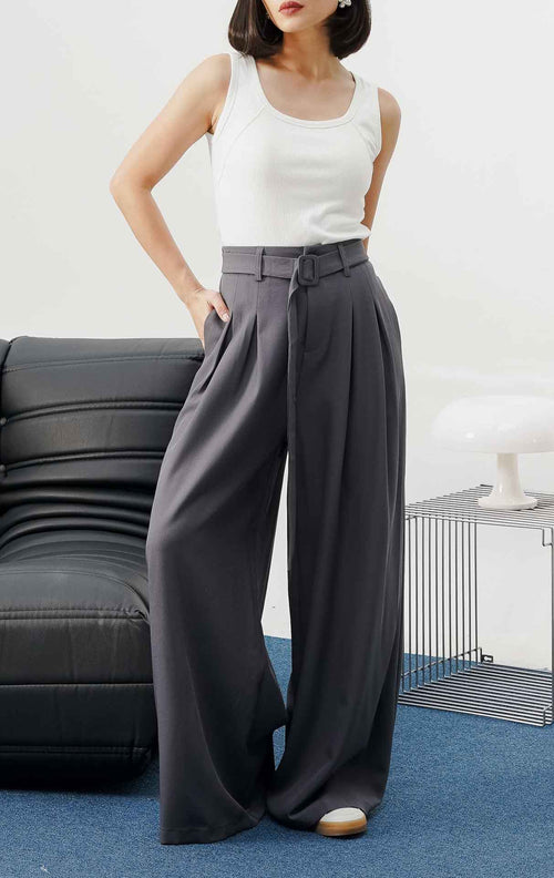 Agnes Belt Pants Dark Grey