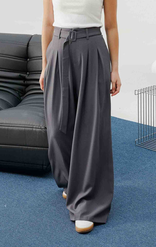 Agnes Belt Pants Dark Grey