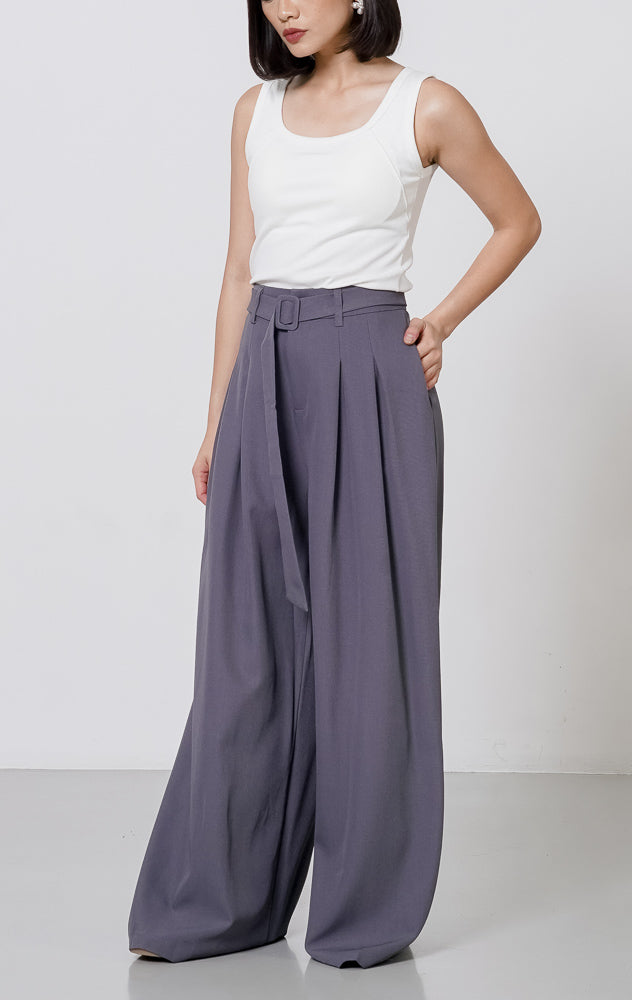 Agnes Belt Pants Dark Grey