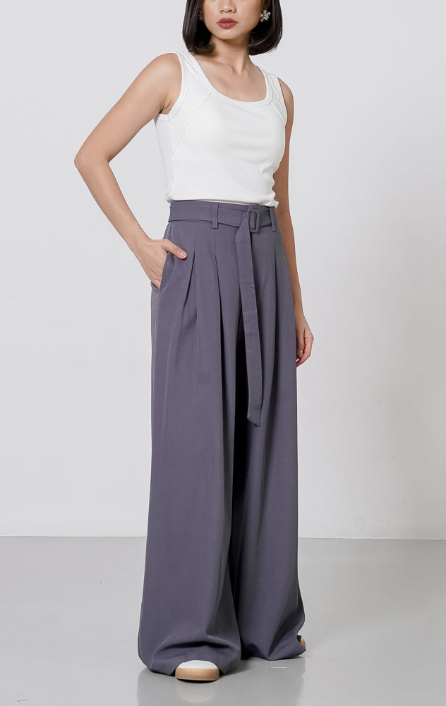 Agnes Belt Pants Dark Grey