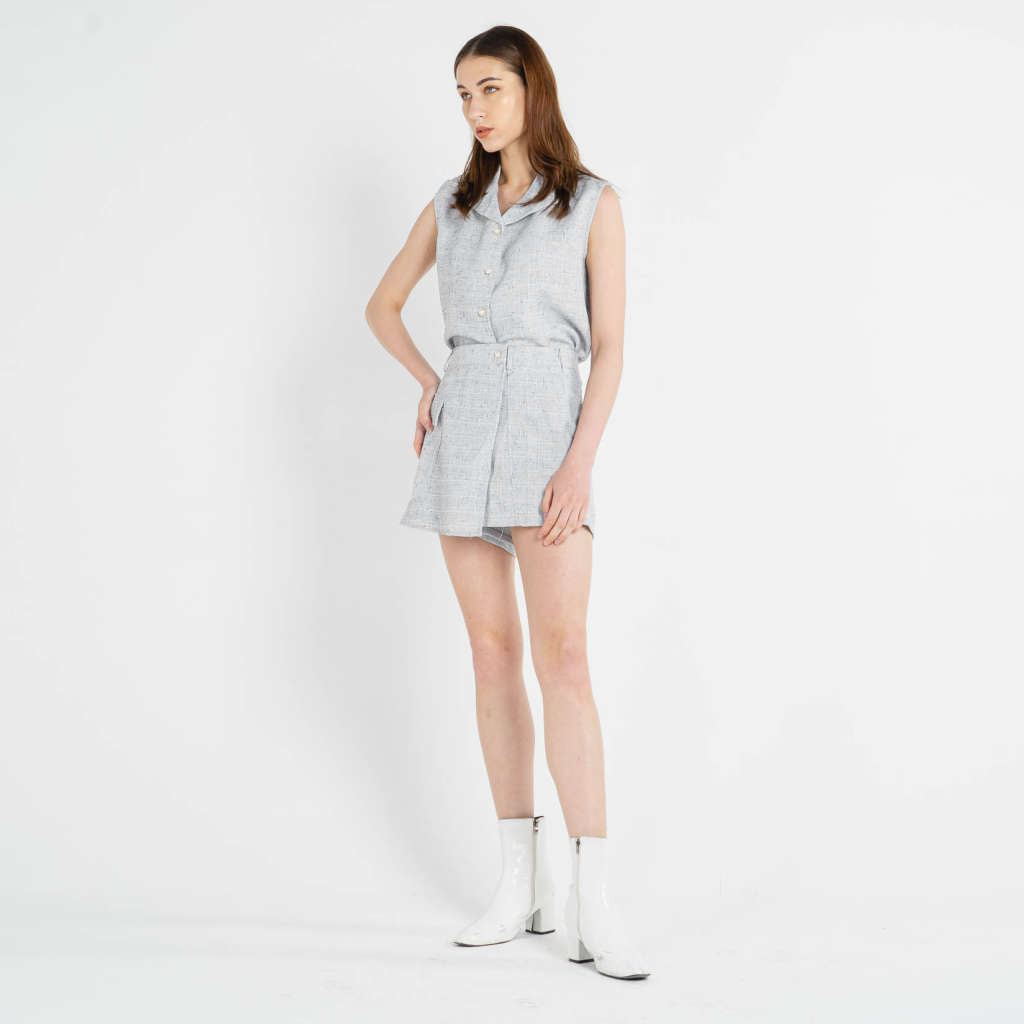 Yeri Tweed Grey Skort – Skort Casual Wanita - 288409