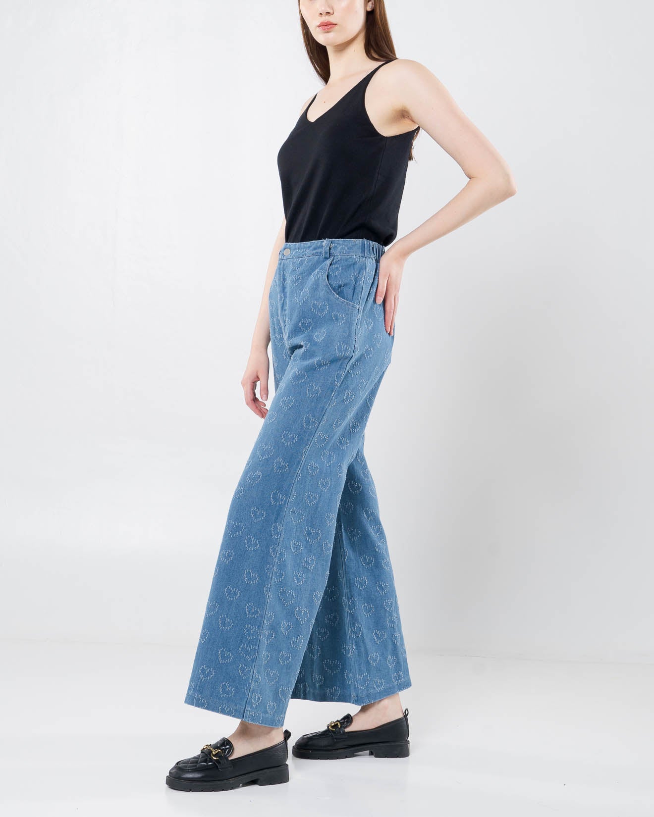 Mathilda Heart Wide Blue Pants – Celana Kulot Jeans Wanita - 288919