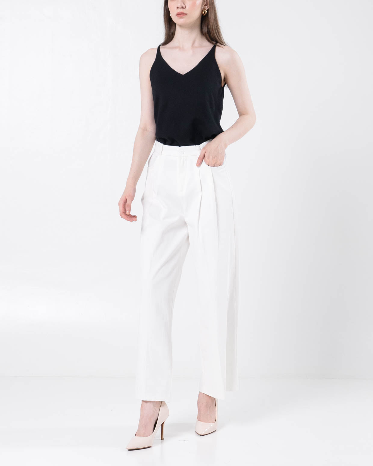 Cecilio Straight Cotton White Pants – Celana panjang Wanita - 289520