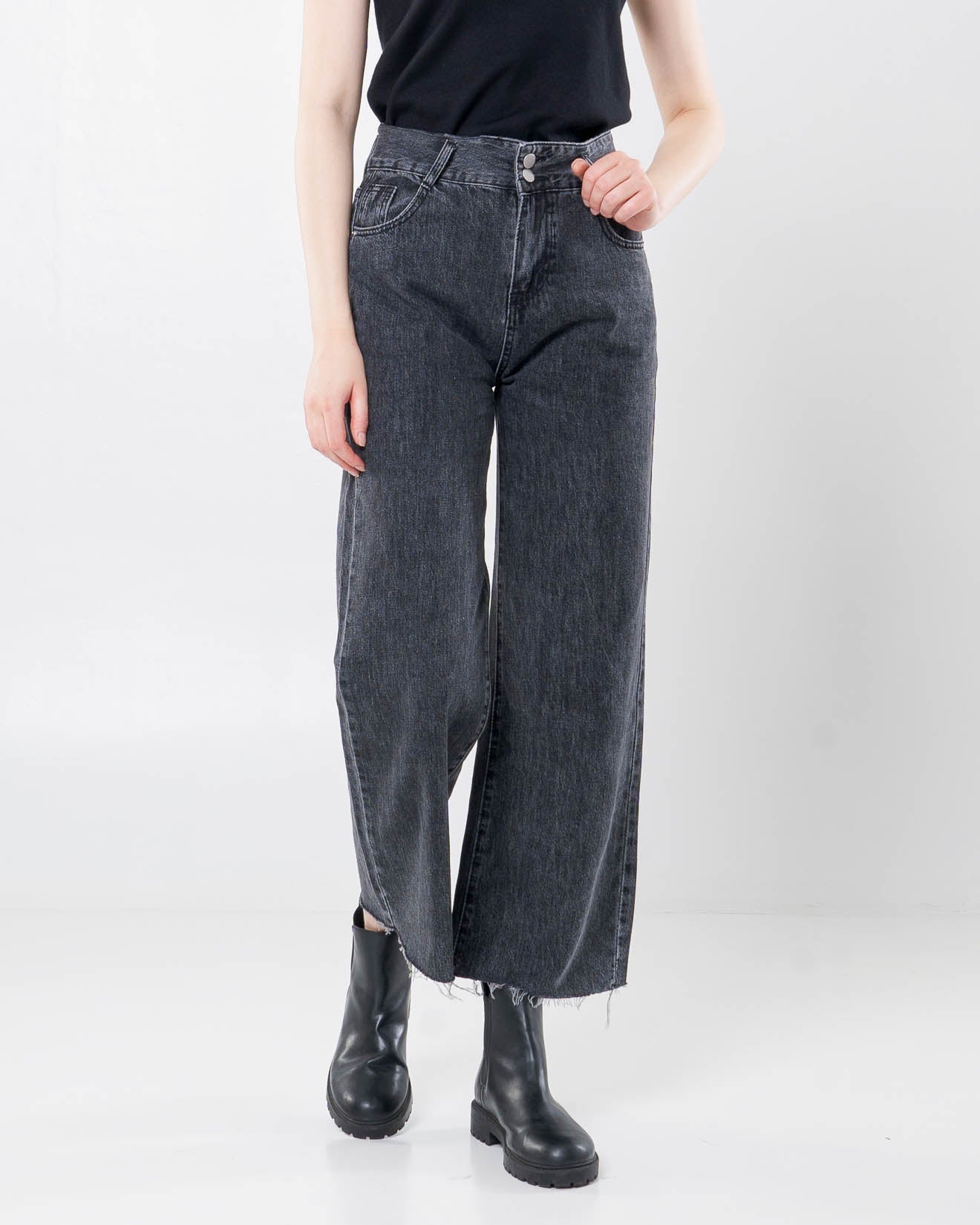 Arvio Straight Black Denim Pants – Celana Jeans Kulot Wanita - 289828