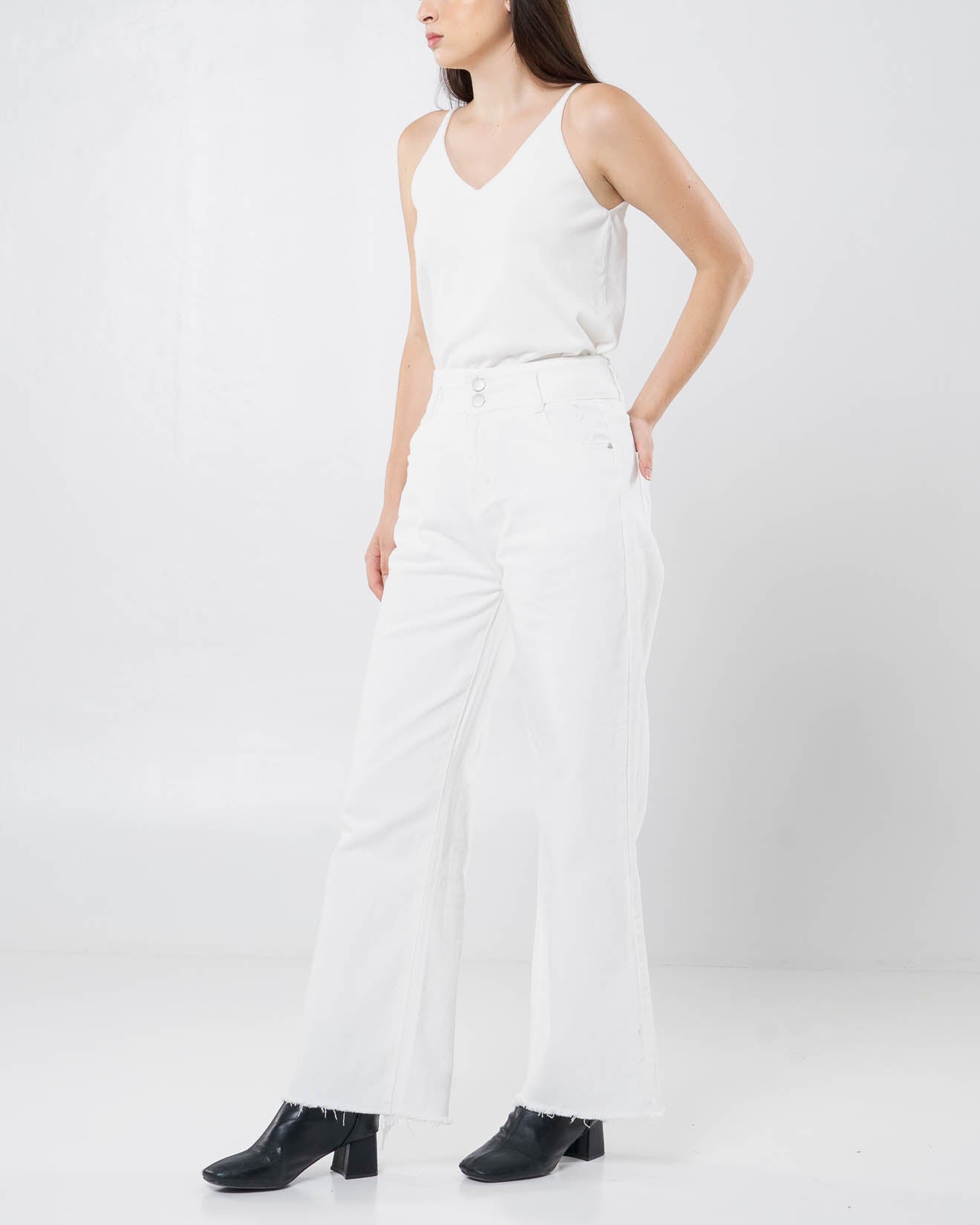 Arvio Straight White Denim Pants – Celana Jeans Kulot Wanita - 289830