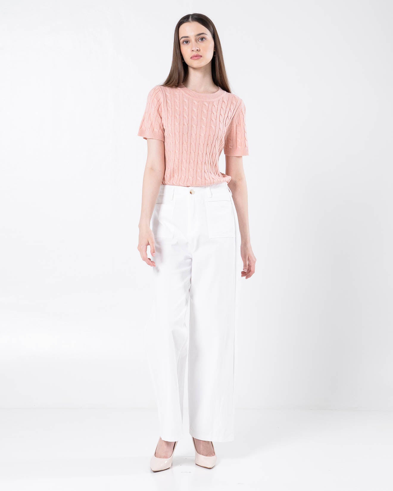 Andrew Double Pockets Straight White Pants – Celana Formal Wanita - 289953