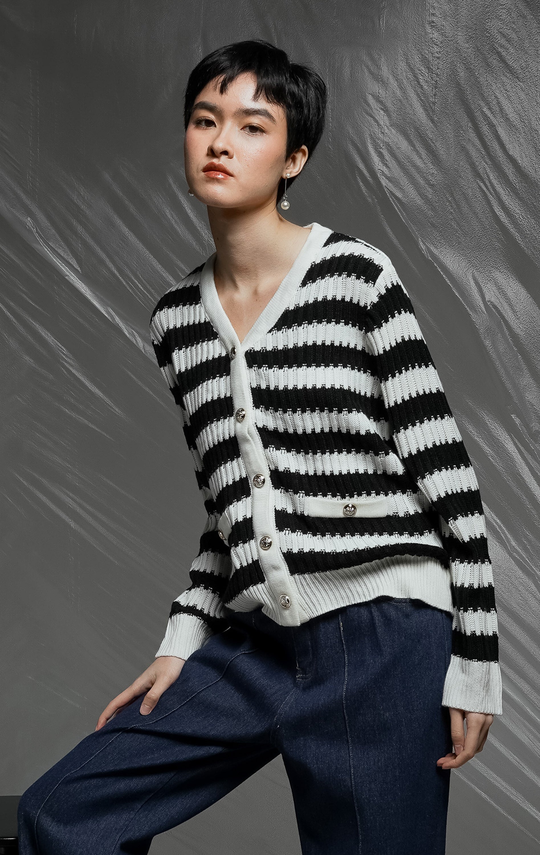 Celina Cardigan Black Striped
