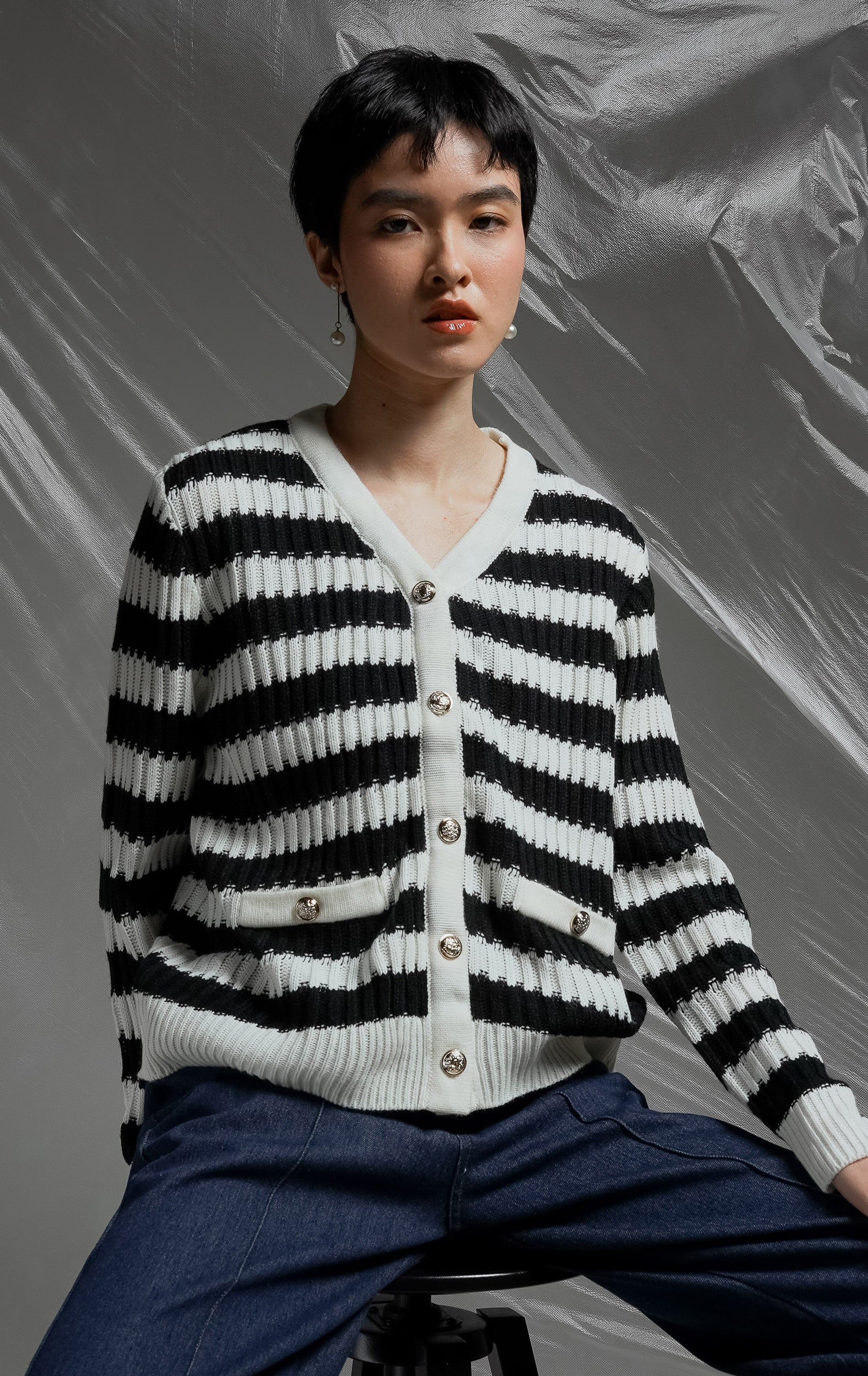 Celina Cardigan Black Striped
