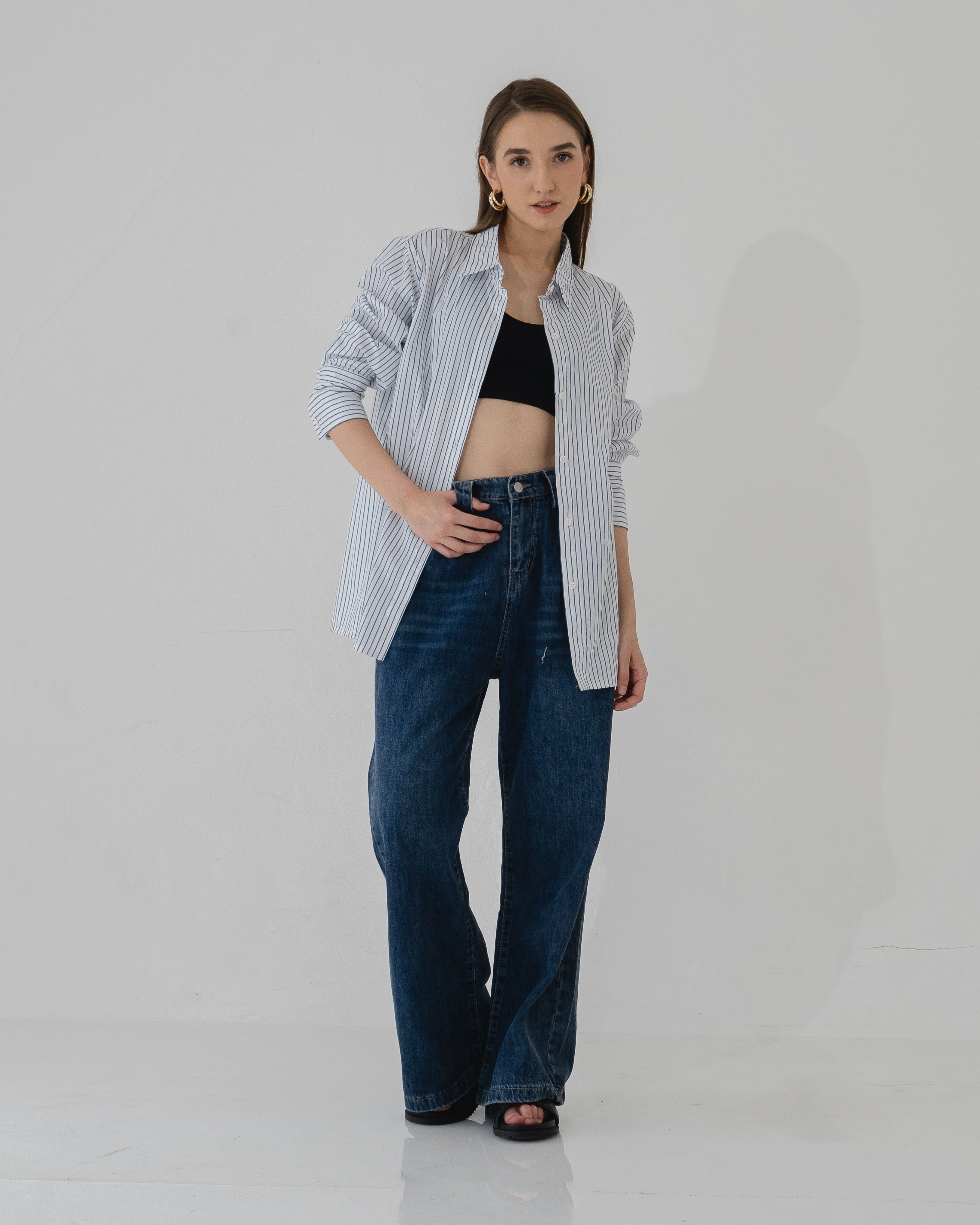 Delisa Stripped back button White Shirt - 611530