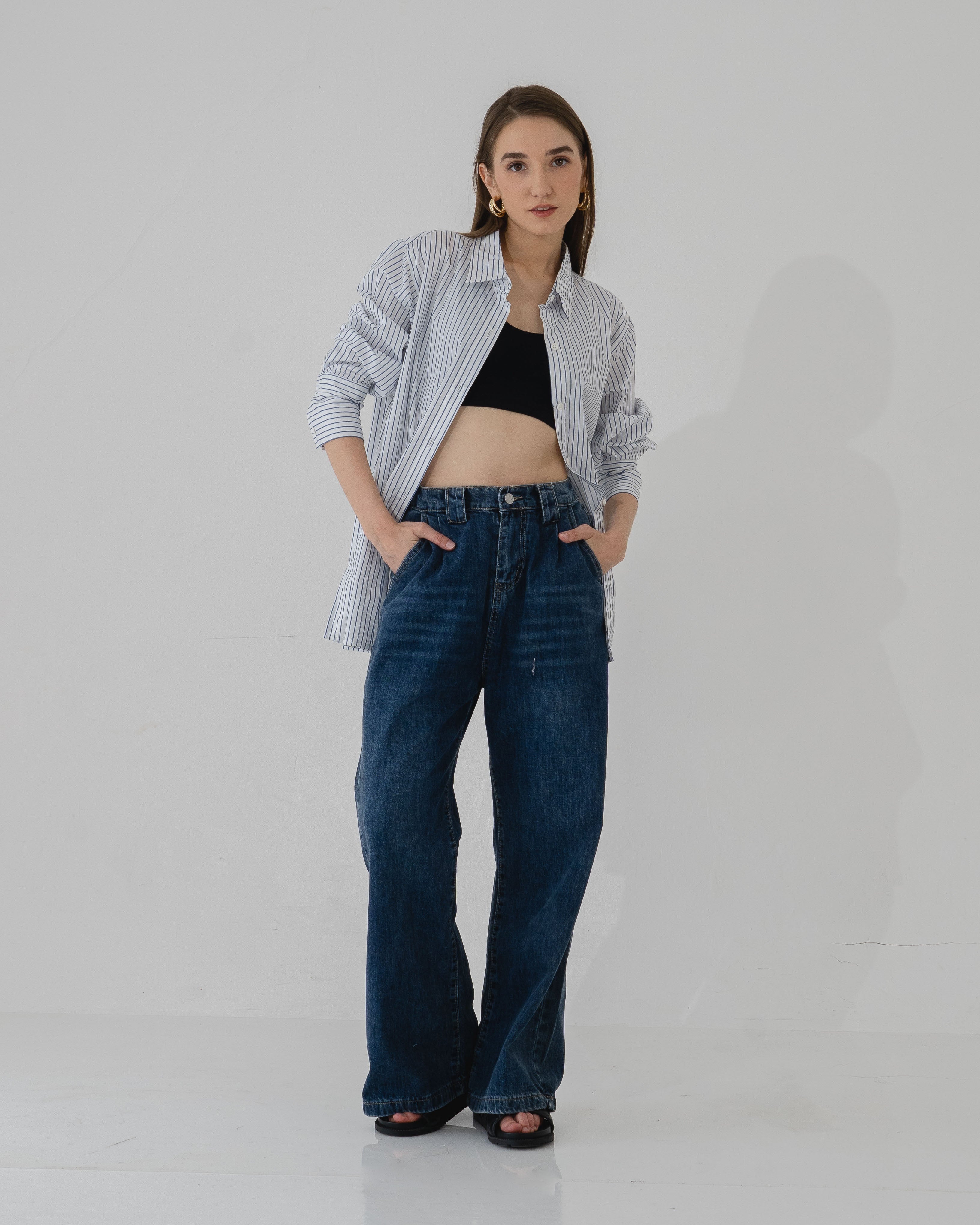 Delisa Stripped back button White Shirt - 611530