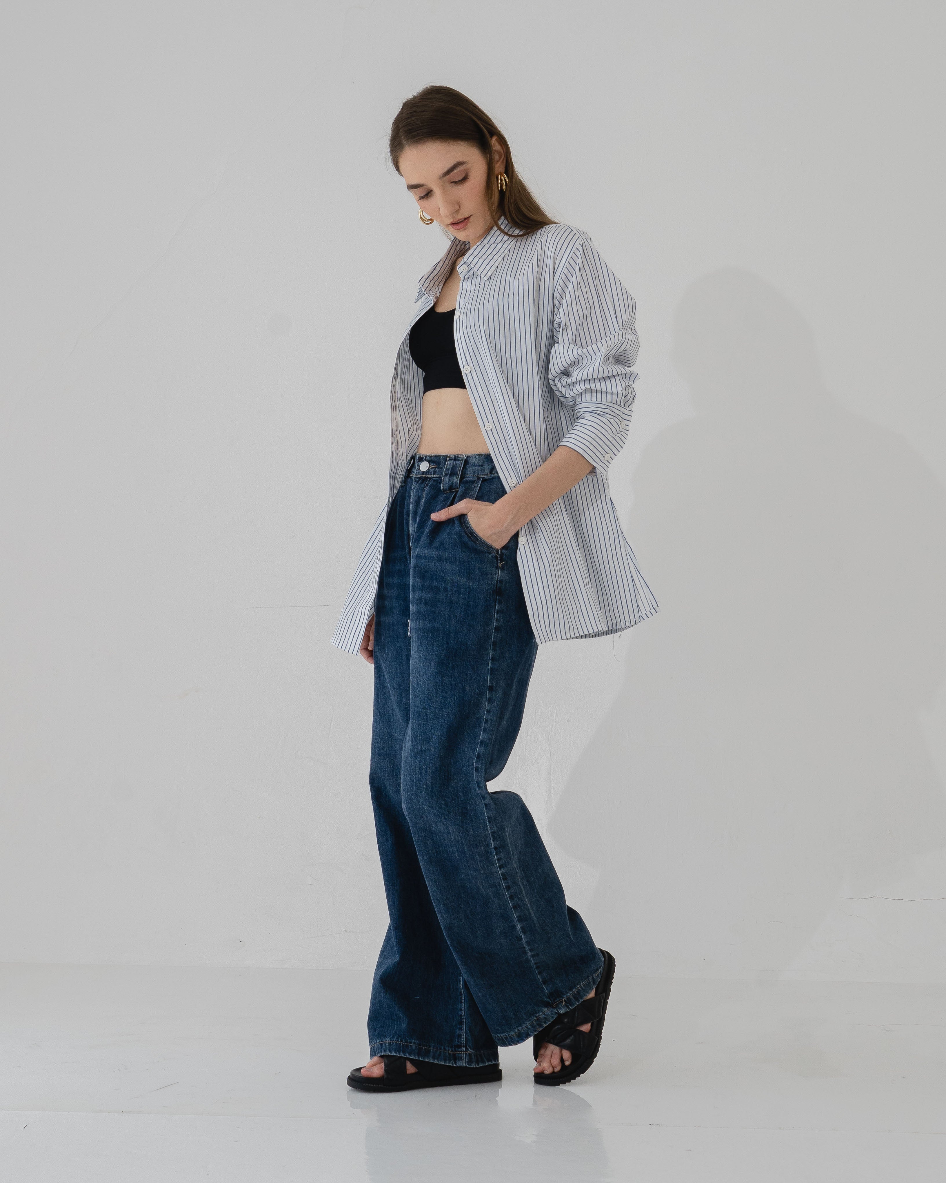 Delisa Stripped back button White Shirt - 611530