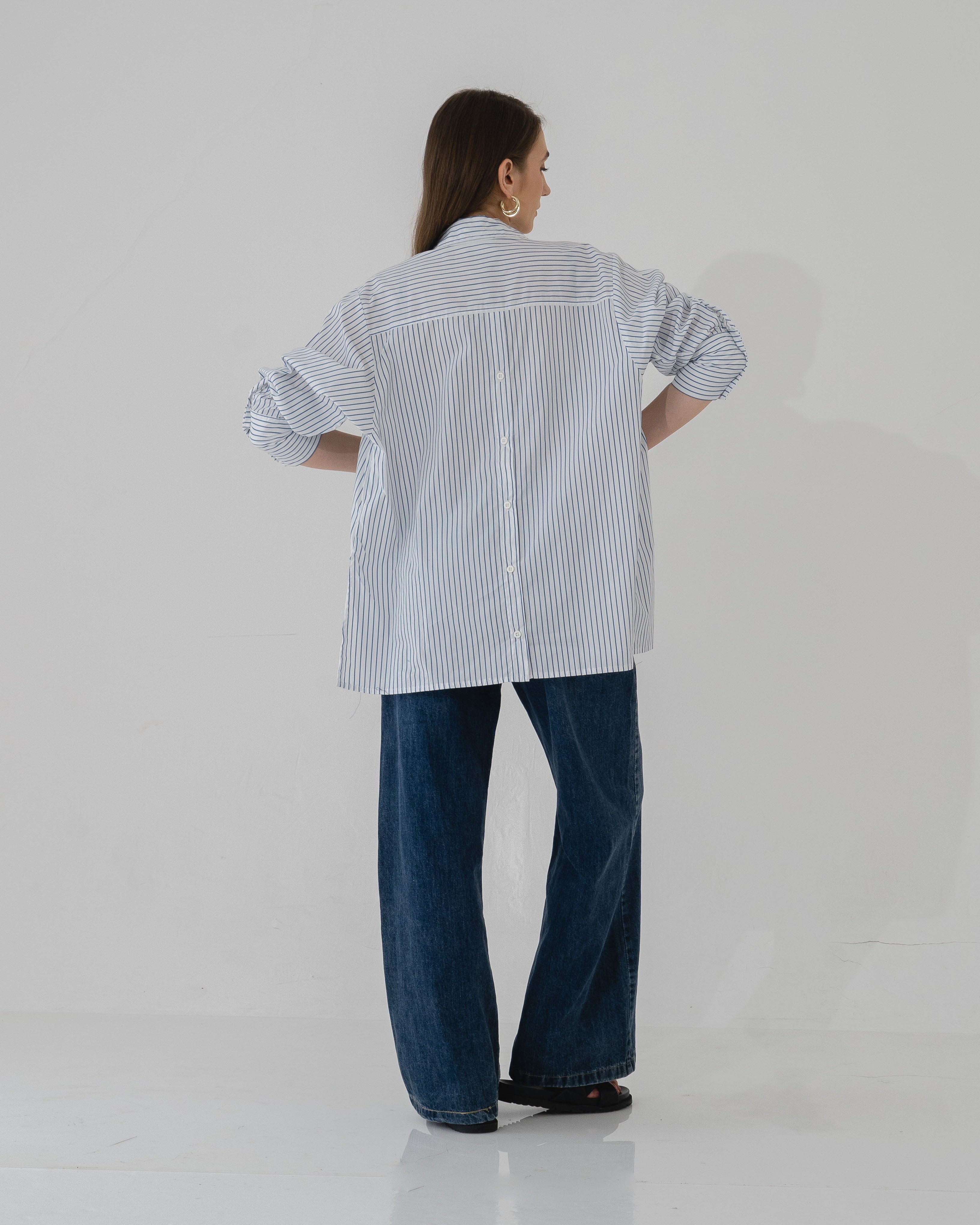 Delisa Stripped back button White Shirt - 611530