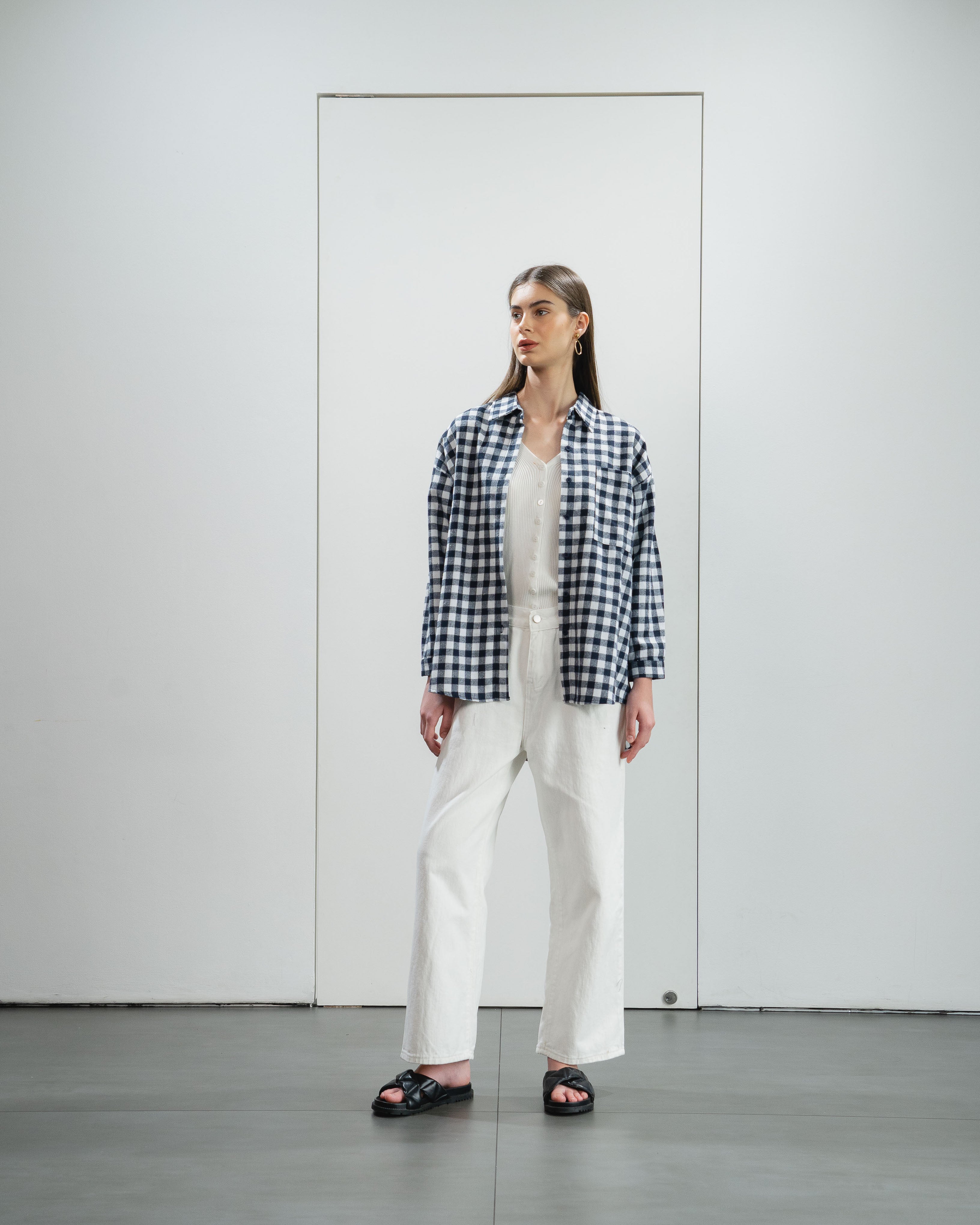Jill Flannel small Tartan Oversize Navy Shirt – 611532