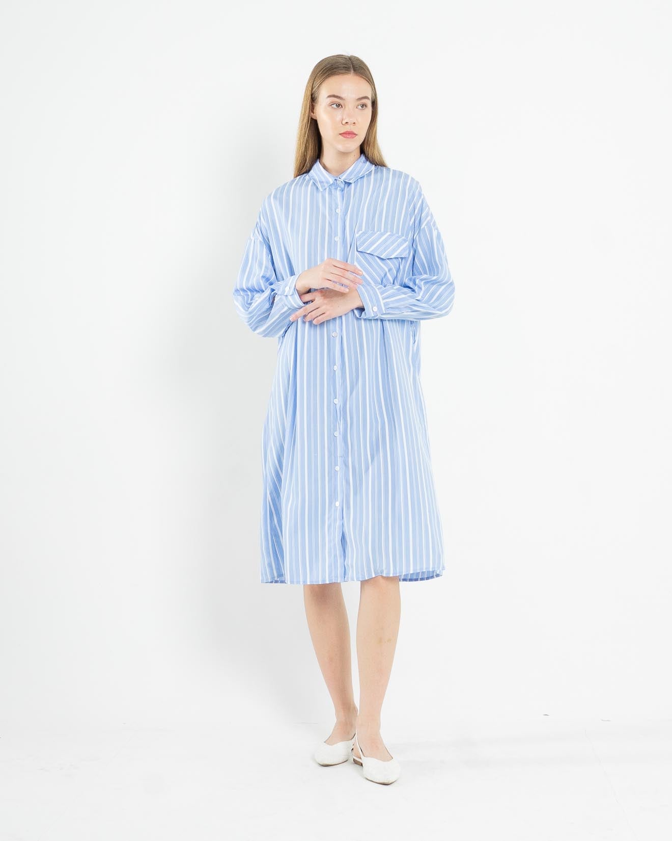 Jenisa Striped Shirt Blue Dress – 786917