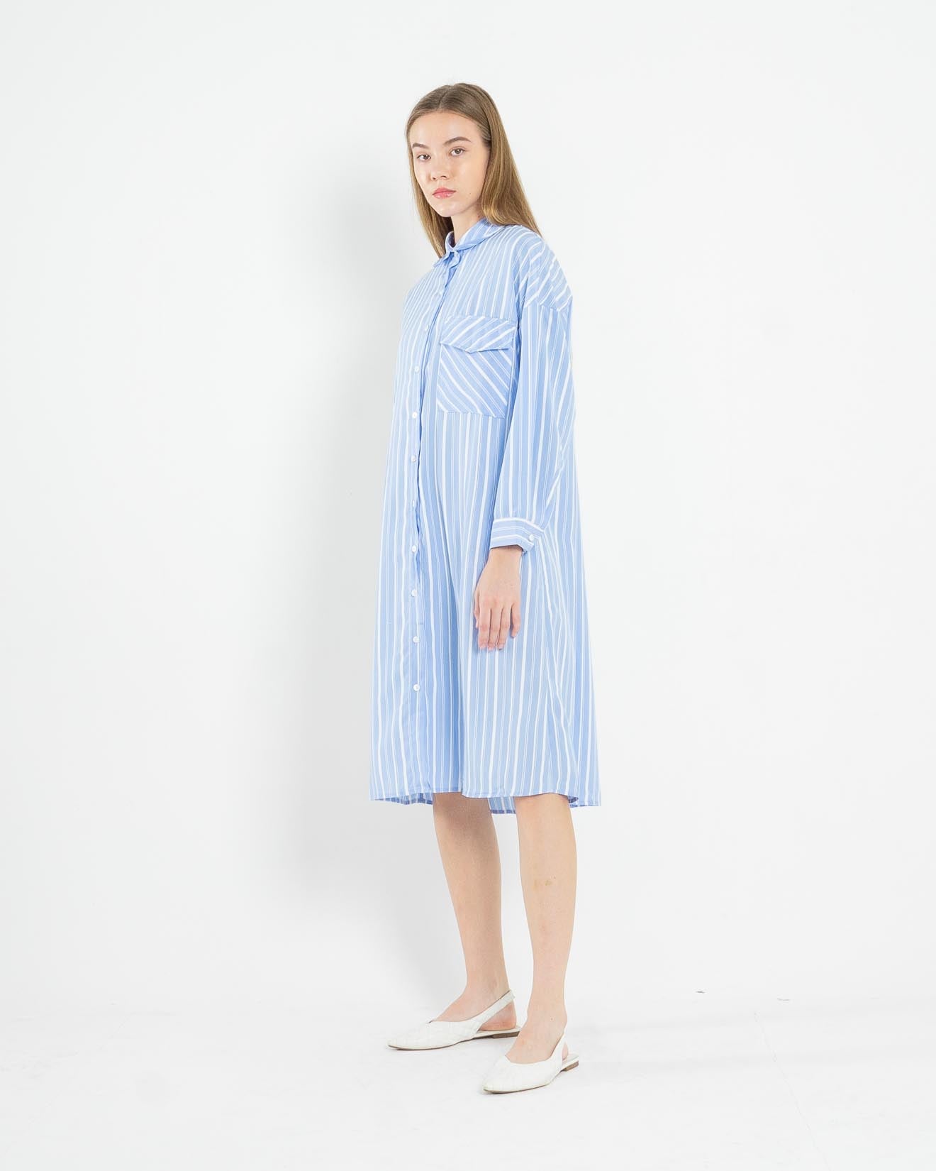 Jenisa Striped Shirt Blue Dress – 786917