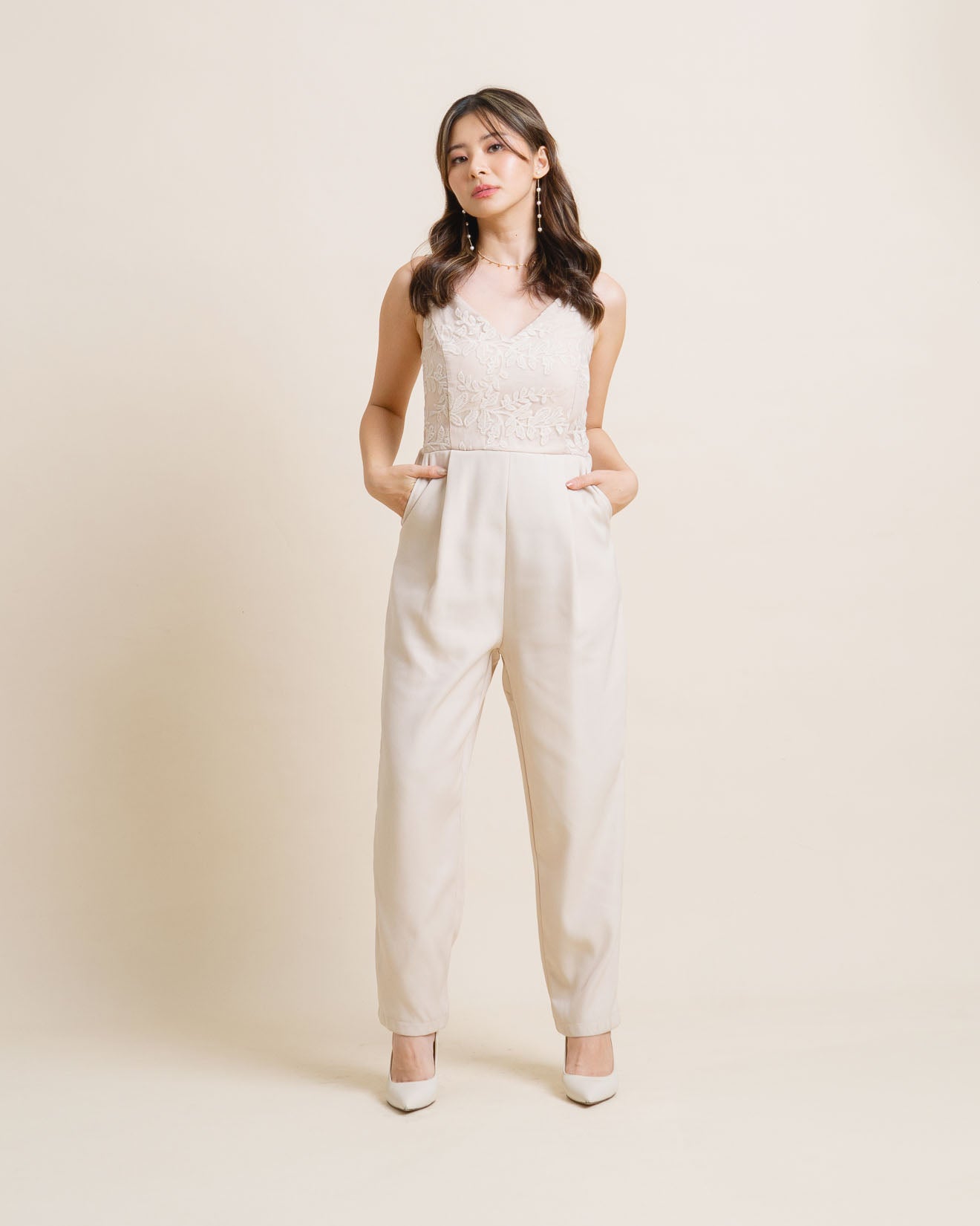 CNY Calendula Embroidery Ivory Jumpsuit – 786931
