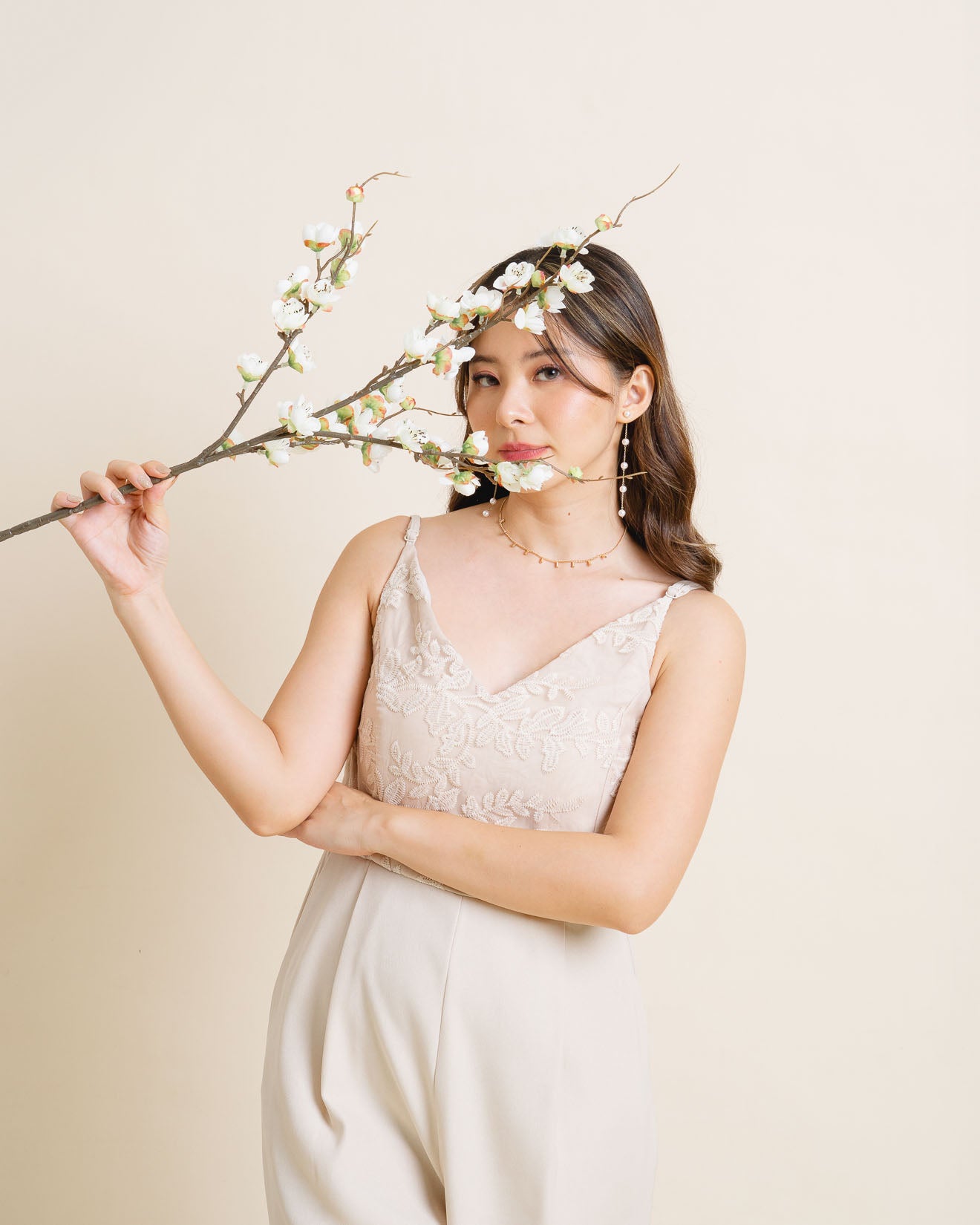 CNY Calendula Embroidery Ivory Jumpsuit – 786931