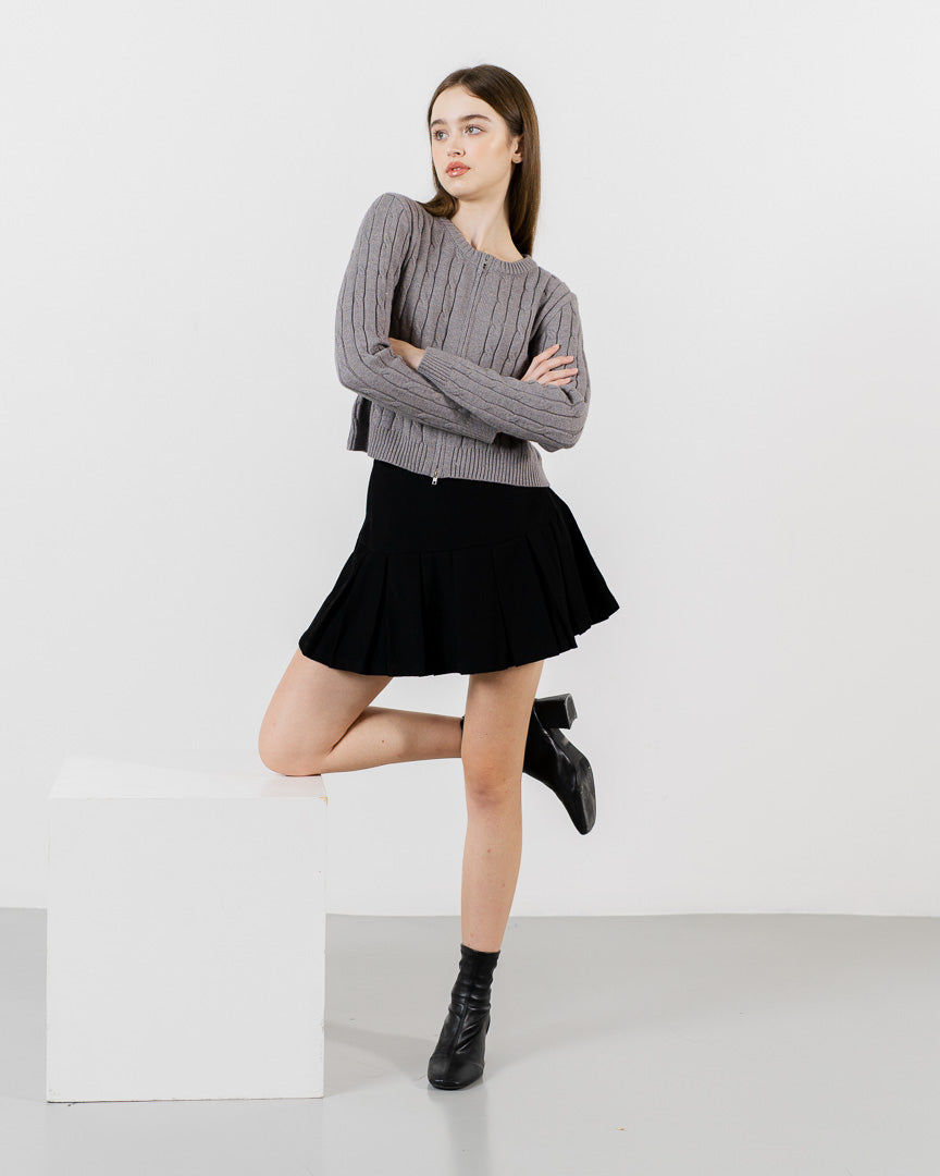Abilene Cable Zipper Knit Grey Top – Baju Atasan Wanita Lengan Panjang